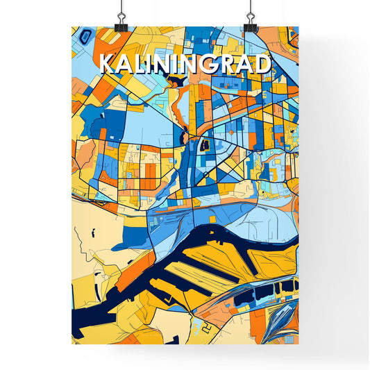 KALININGRAD RUSSIA Vibrant Colorful Art Map Poster Blue Orange