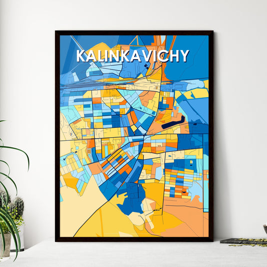 KALINKAVICHY BELARUS Vibrant Colorful Art Map Poster Blue Orange