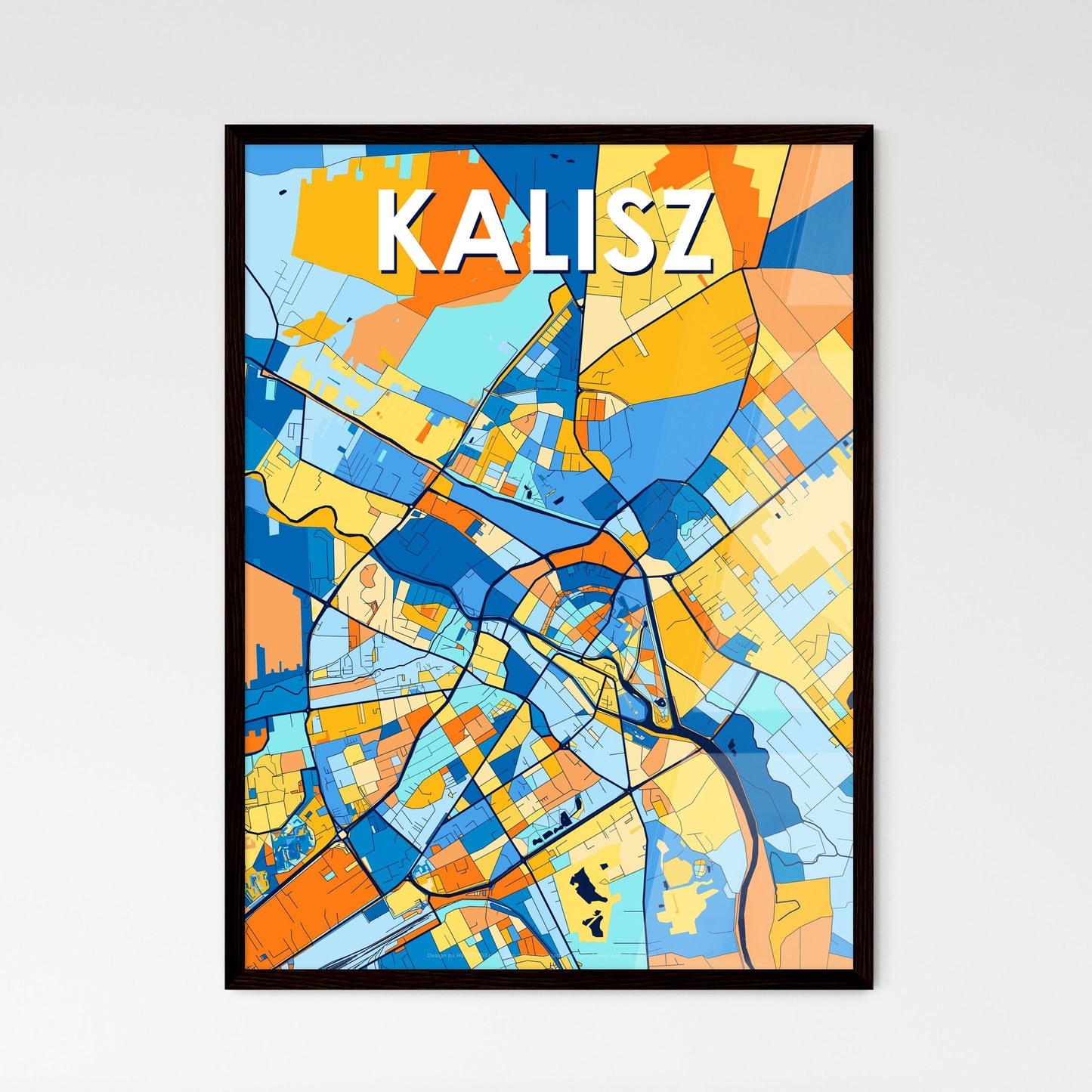 KALISZ POLAND Vibrant Colorful Art Map Poster Blue Orange
