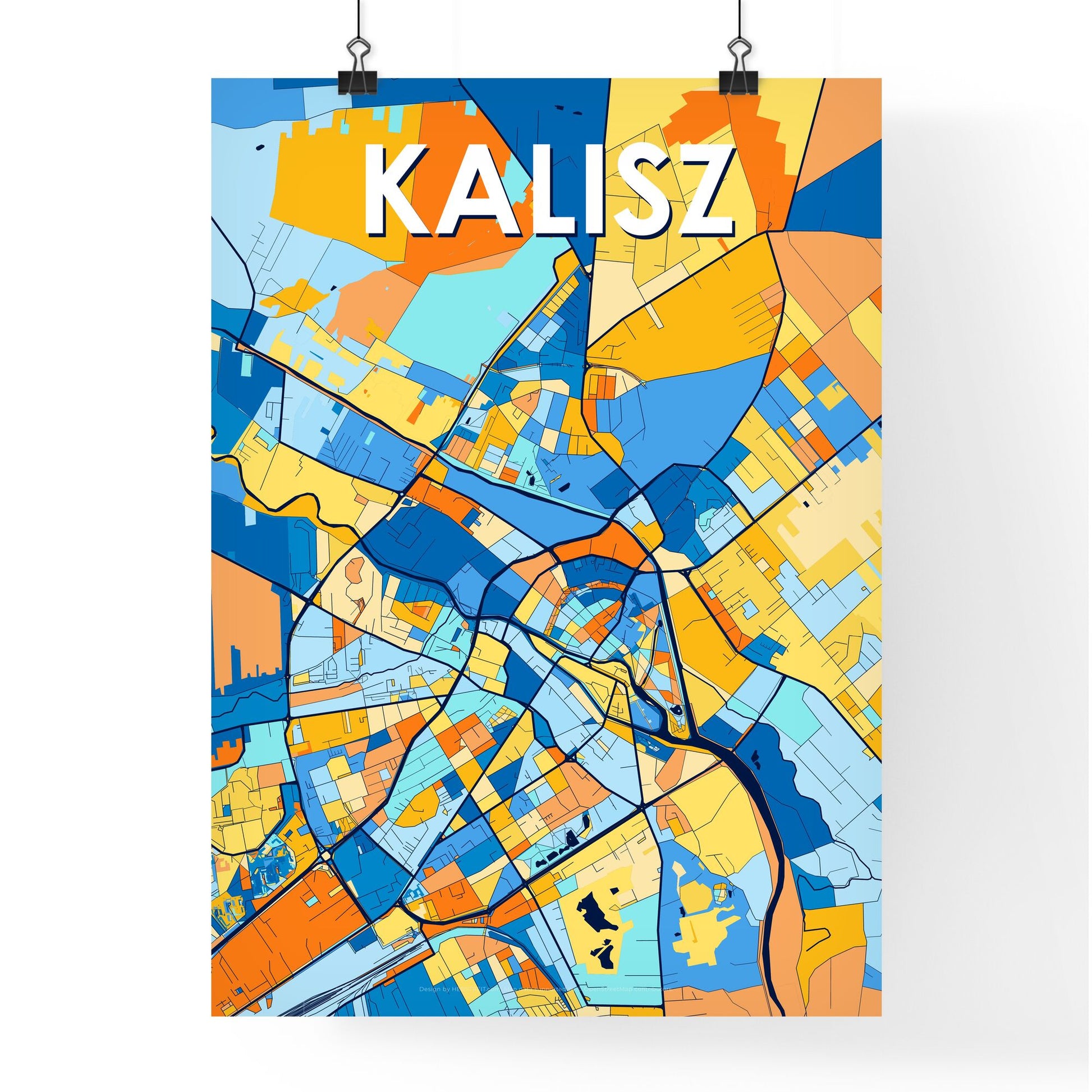 KALISZ POLAND Vibrant Colorful Art Map Poster Blue Orange