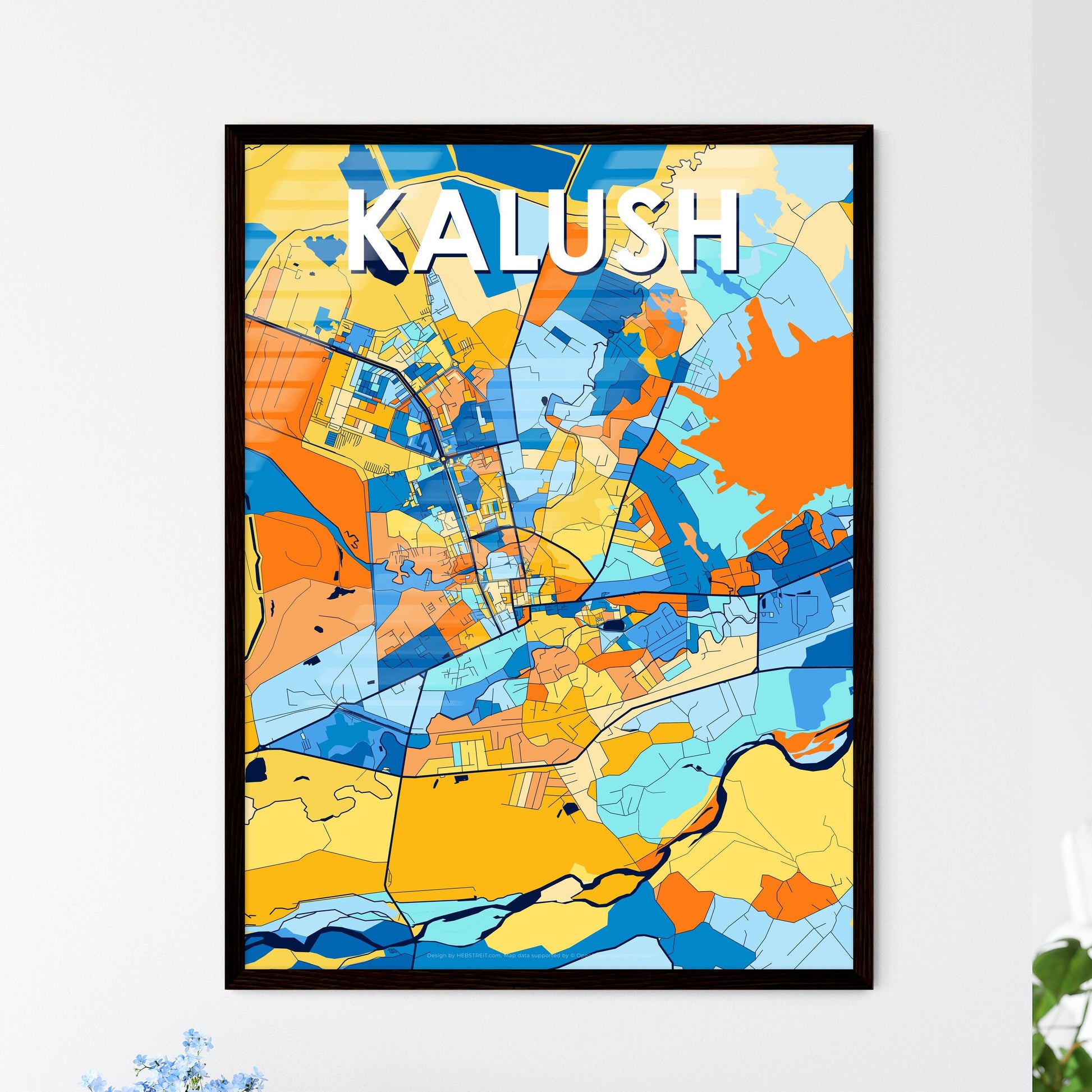 KALUSH UKRAINE Vibrant Colorful Art Map Poster Blue Orange
