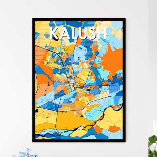 KALUSH UKRAINE Vibrant Colorful Art Map Poster Blue Orange