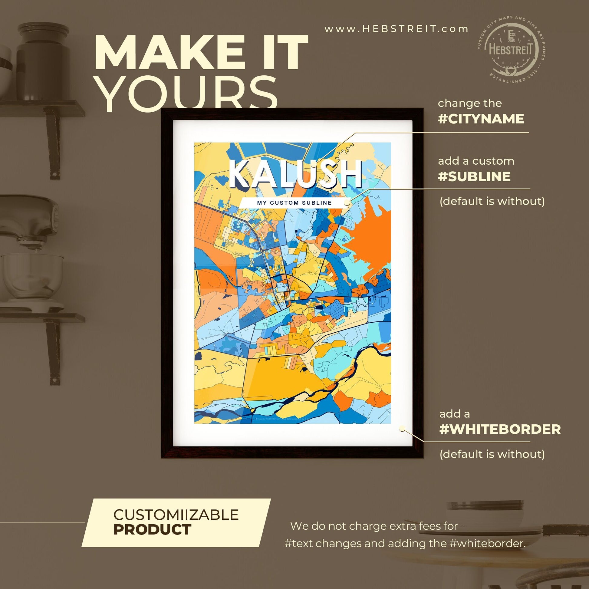 KALUSH UKRAINE Vibrant Colorful Art Map Poster Blue Orange