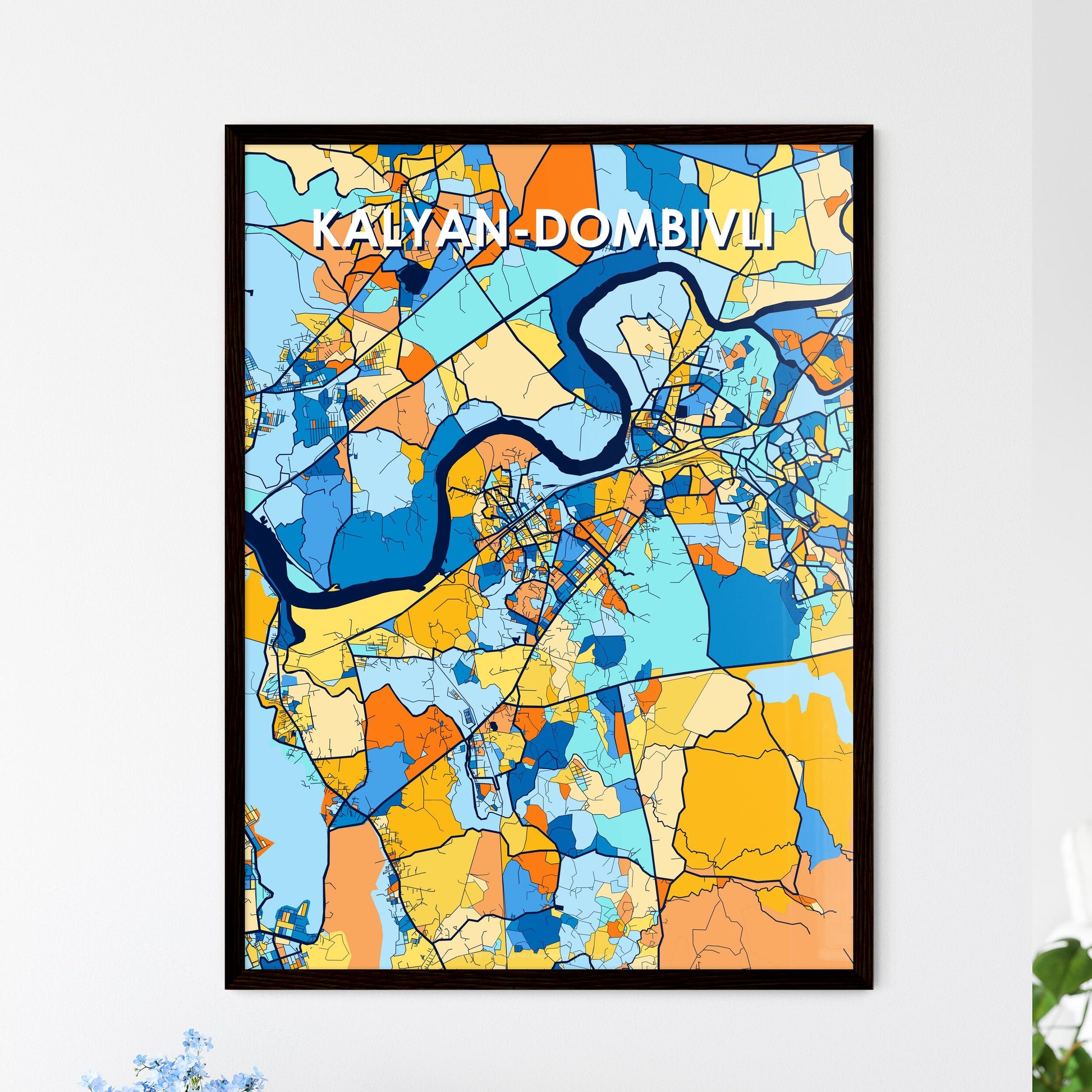 KALYAN-DOMBIVLI INDIA Vibrant Colorful Art Map Poster Blue Orange