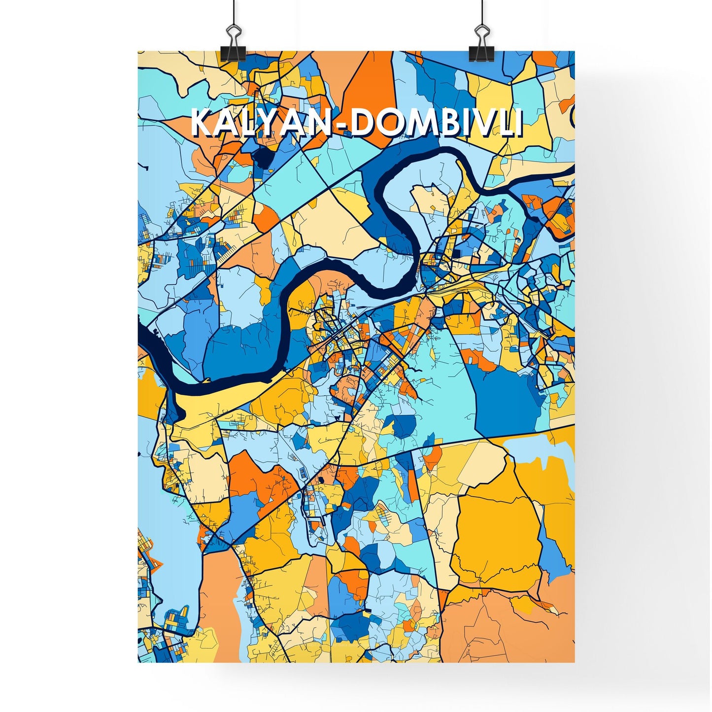 KALYAN-DOMBIVLI INDIA Vibrant Colorful Art Map Poster Blue Orange