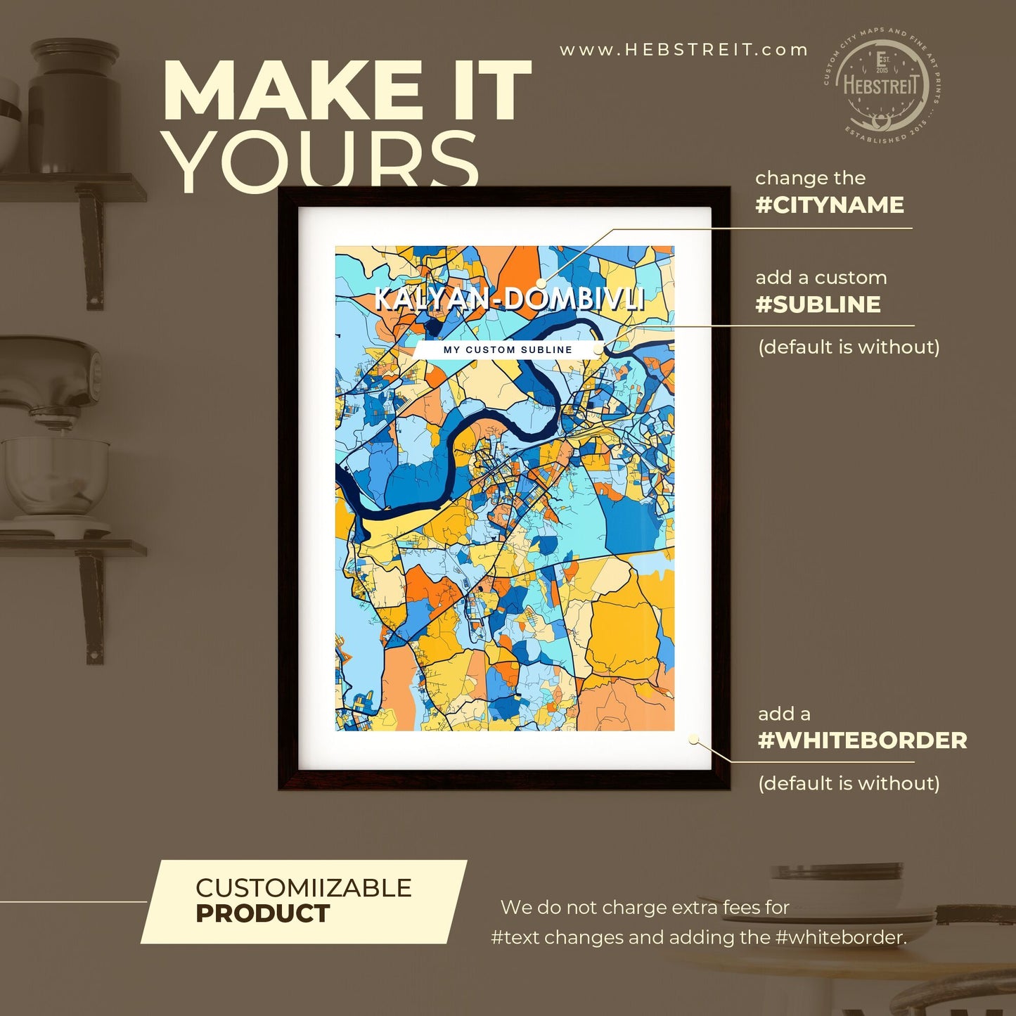 KALYAN-DOMBIVLI INDIA Vibrant Colorful Art Map Poster Blue Orange