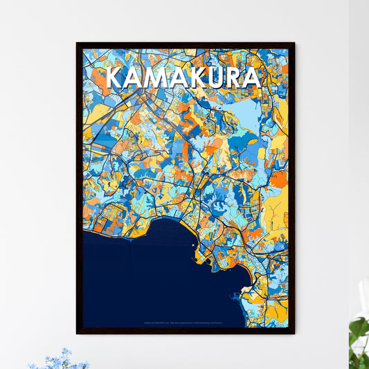 KAMAKURA JAPAN Vibrant Colorful Art Map Poster Blue Orange