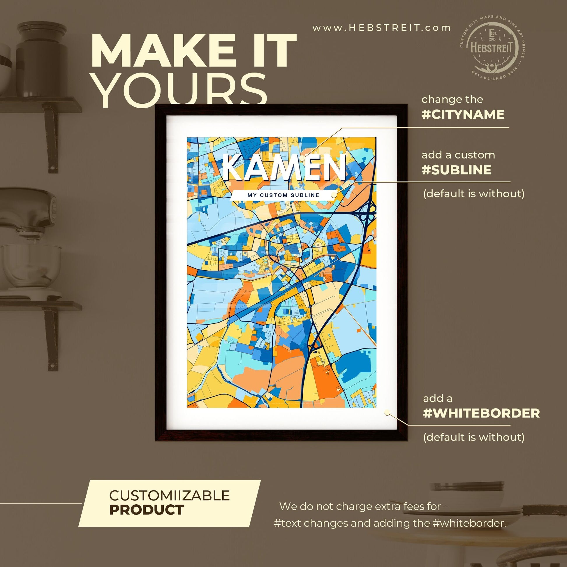 KAMEN GERMANY Vibrant Colorful Art Map Poster Blue Orange