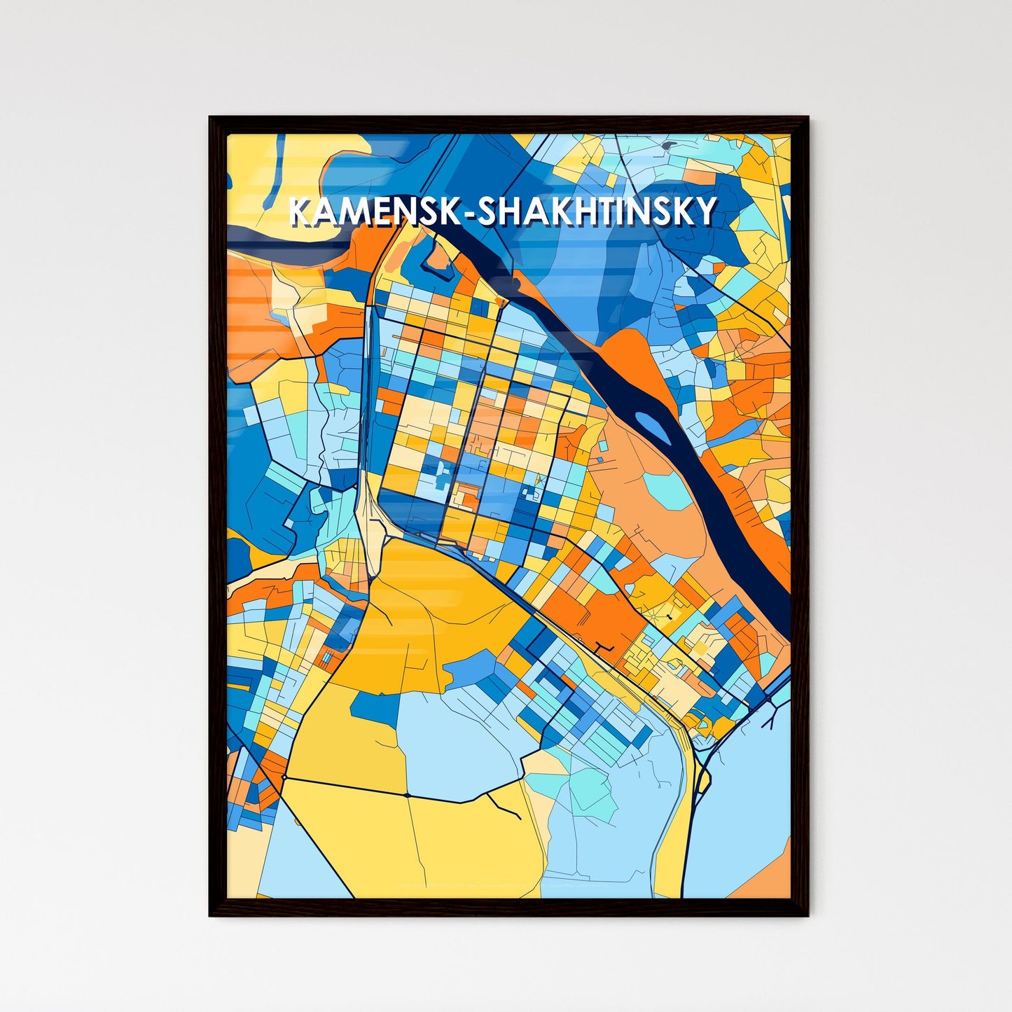 KAMENSK-SHAKHTINSKY RUSSIA Vibrant Colorful Art Map Poster Blue Orange