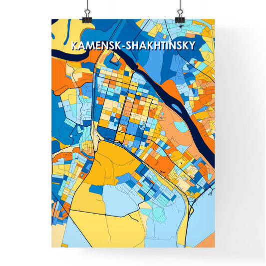KAMENSK-SHAKHTINSKY RUSSIA Vibrant Colorful Art Map Poster Blue Orange