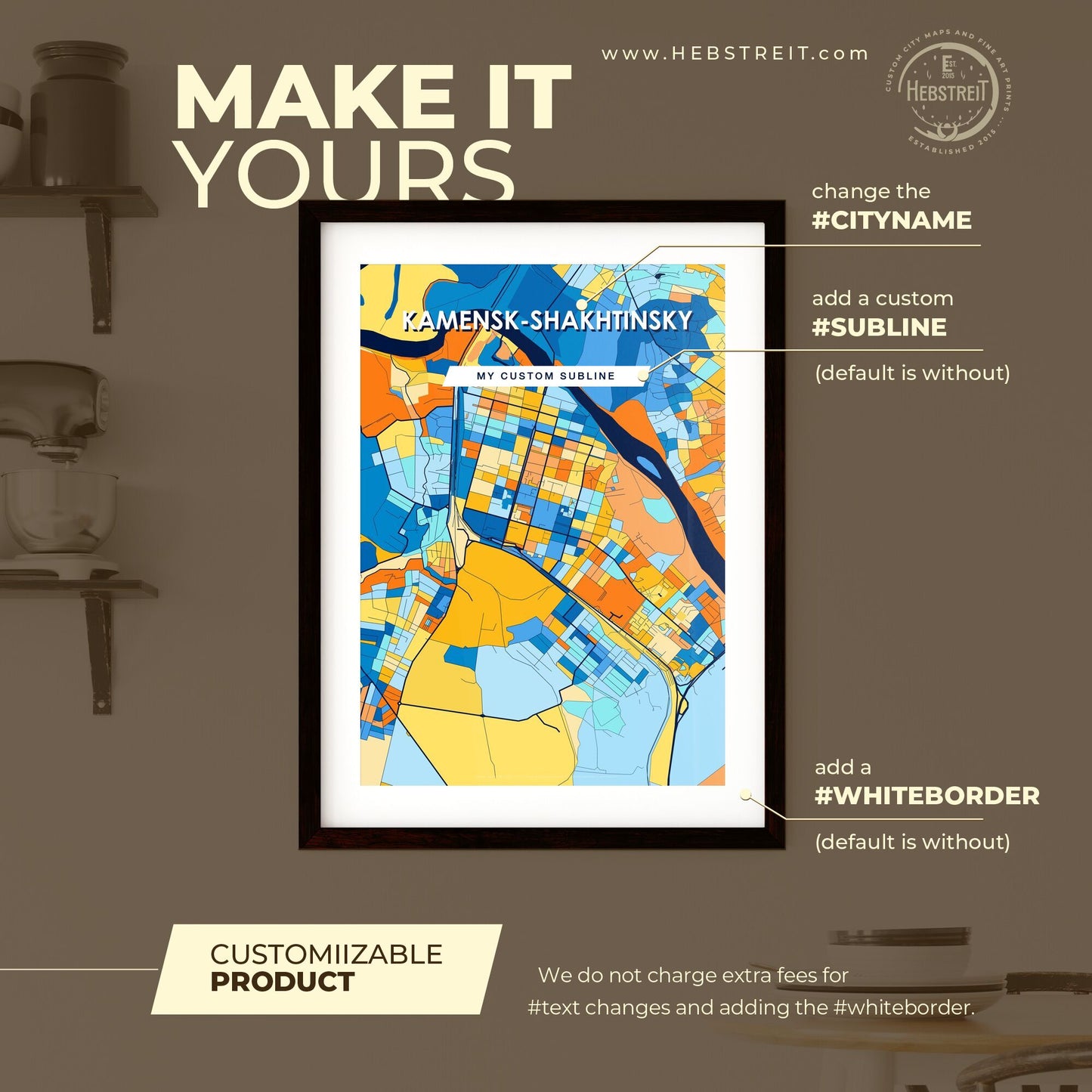 KAMENSK-SHAKHTINSKY RUSSIA Vibrant Colorful Art Map Poster Blue Orange