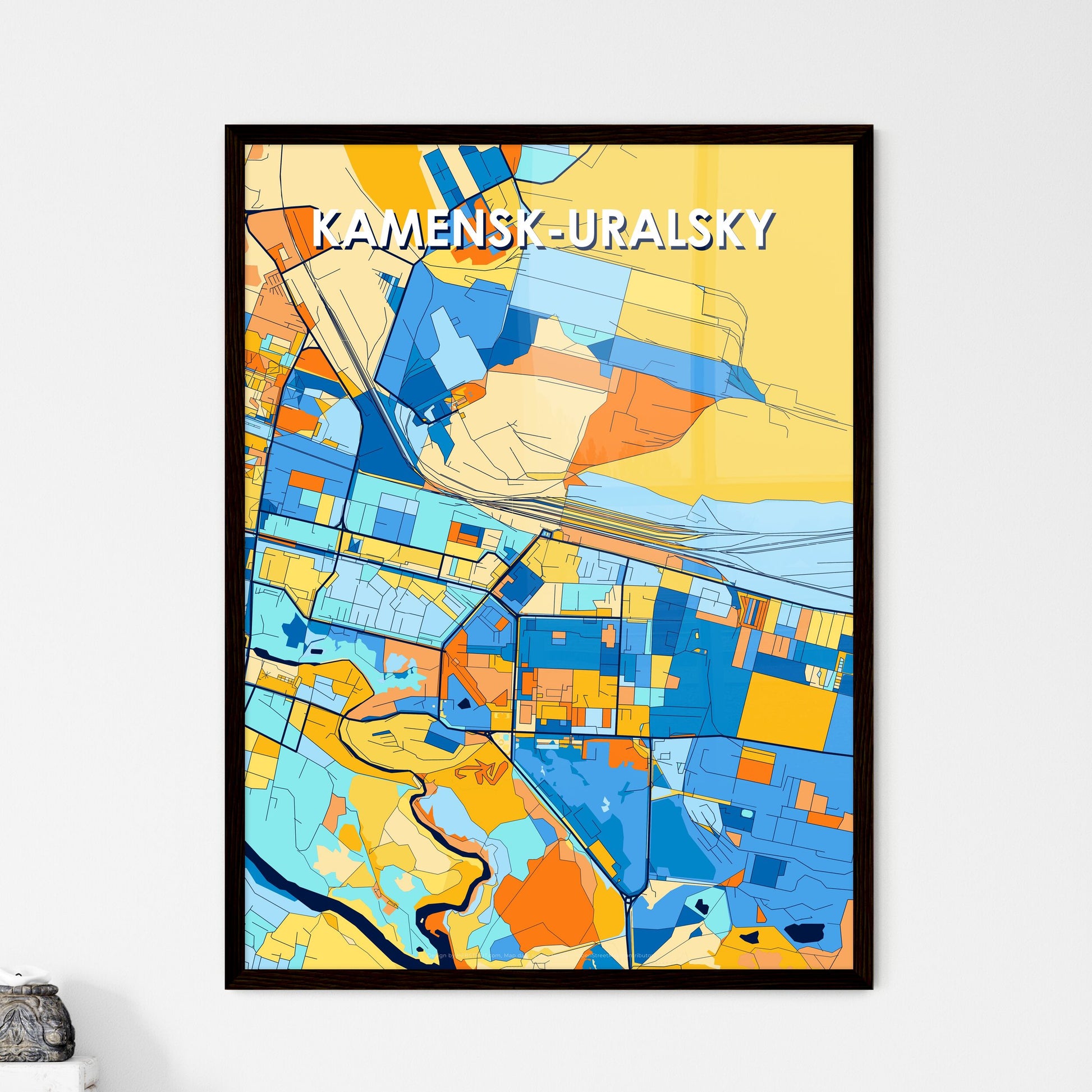 KAMENSK-URALSKY RUSSIA Vibrant Colorful Art Map Poster Blue Orange