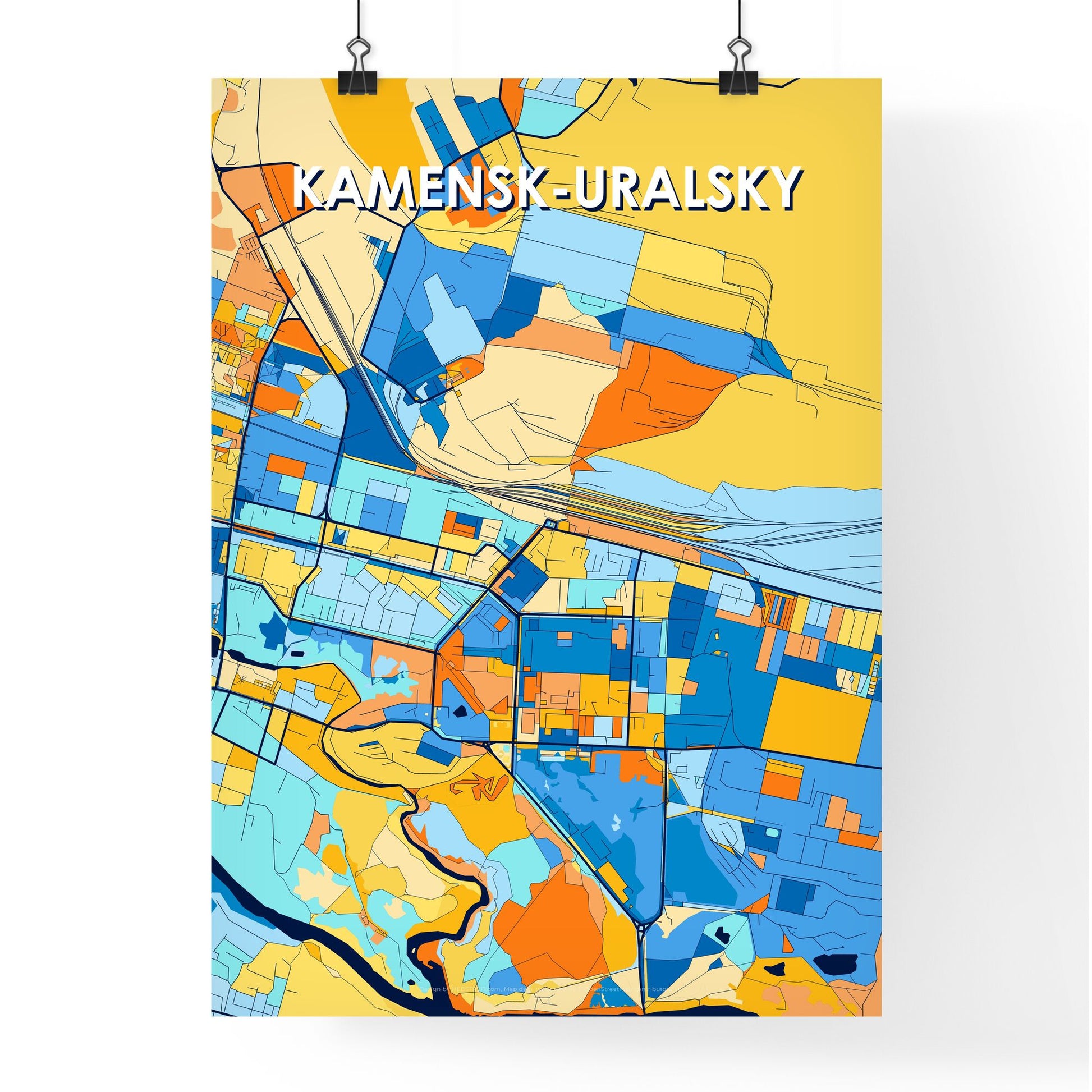 KAMENSK-URALSKY RUSSIA Vibrant Colorful Art Map Poster Blue Orange