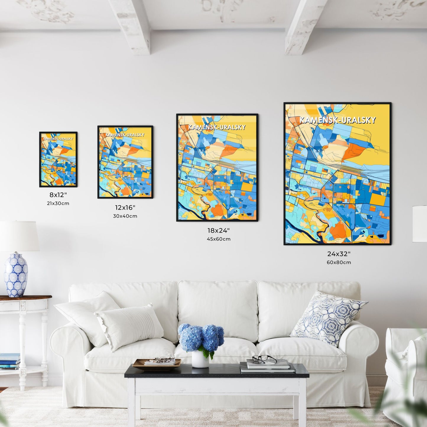 KAMENSK-URALSKY RUSSIA Vibrant Colorful Art Map Poster Blue Orange