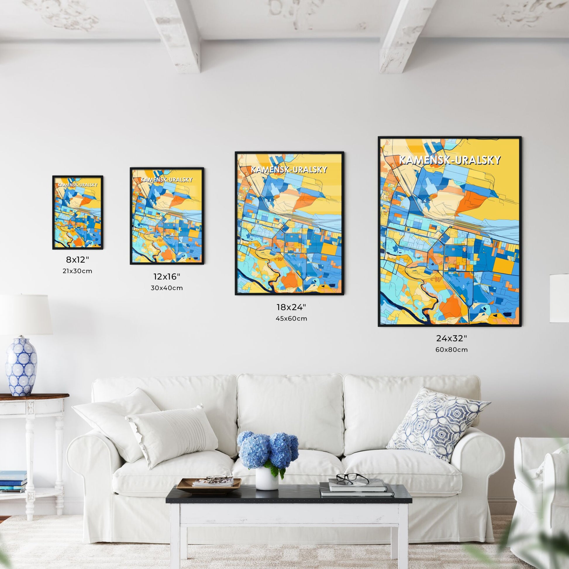 KAMENSK-URALSKY RUSSIA Vibrant Colorful Art Map Poster Blue Orange