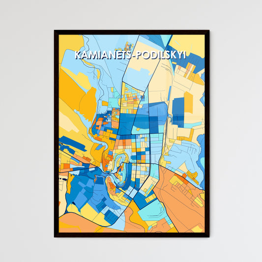 KAMIANETS-PODILSKYI UKRAINE Vibrant Colorful Art Map Poster Blue Orange