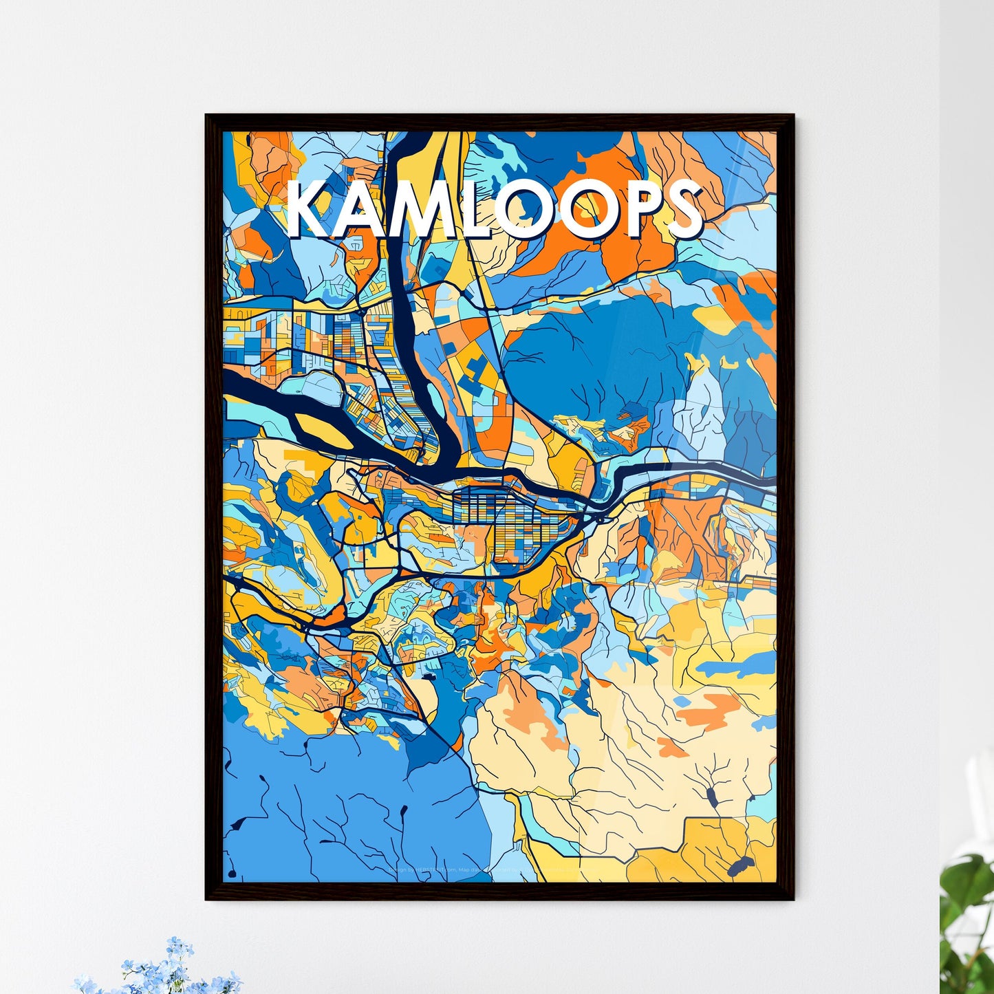 KAMLOOPS CANADA Vibrant Colorful Art Map Poster Blue Orange