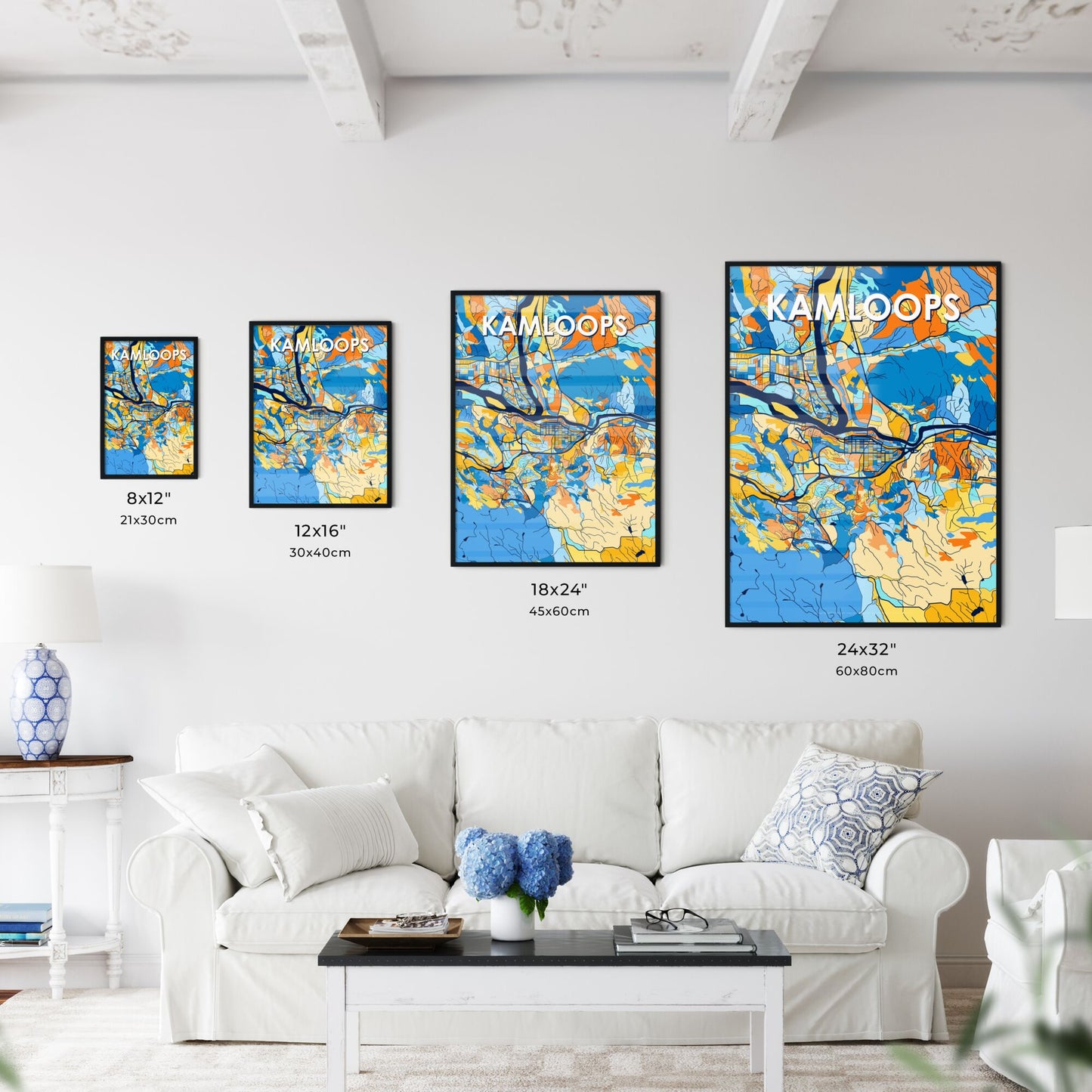 KAMLOOPS CANADA Vibrant Colorful Art Map Poster Blue Orange