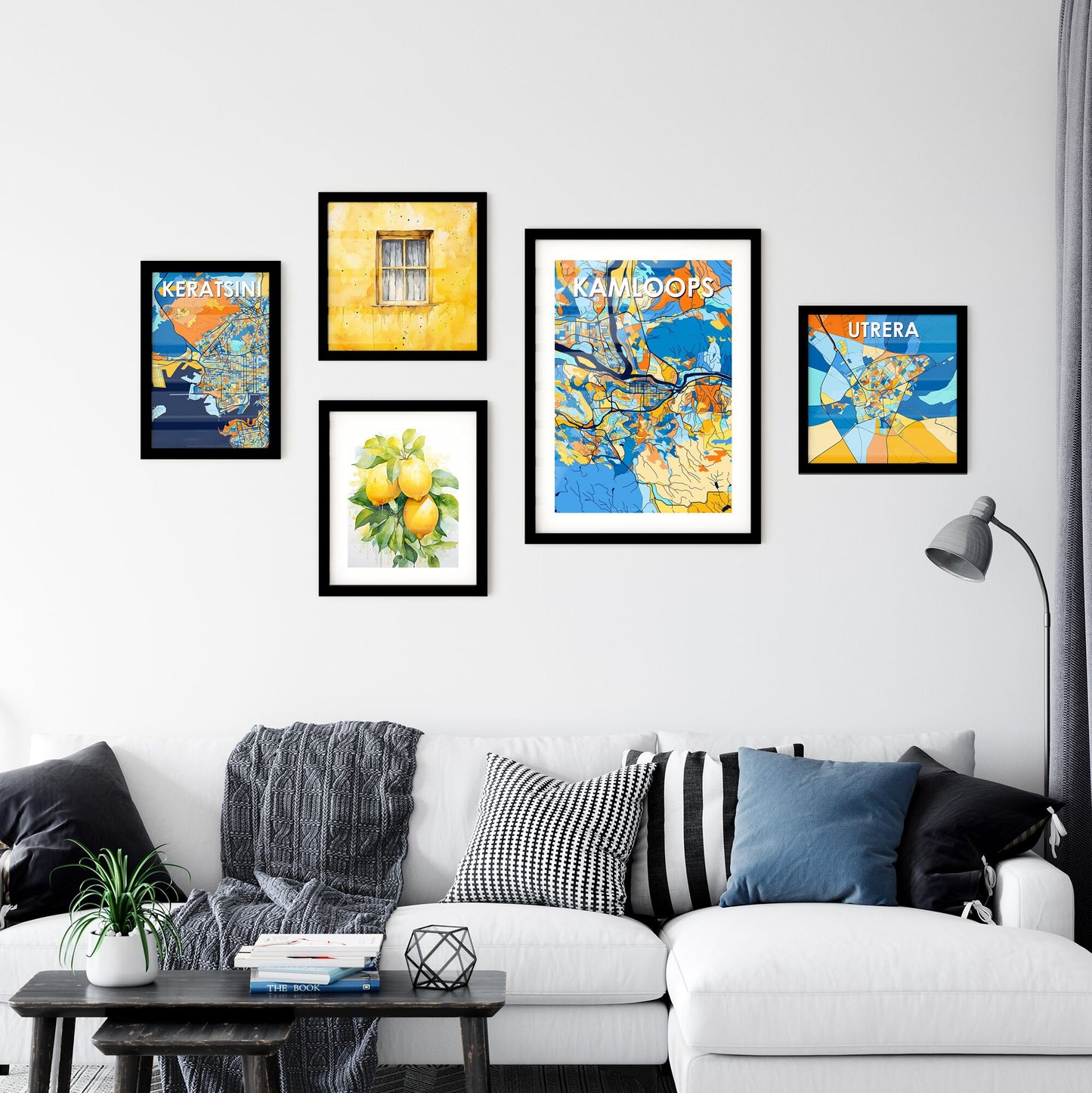 KAMLOOPS CANADA Vibrant Colorful Art Map Poster Blue Orange