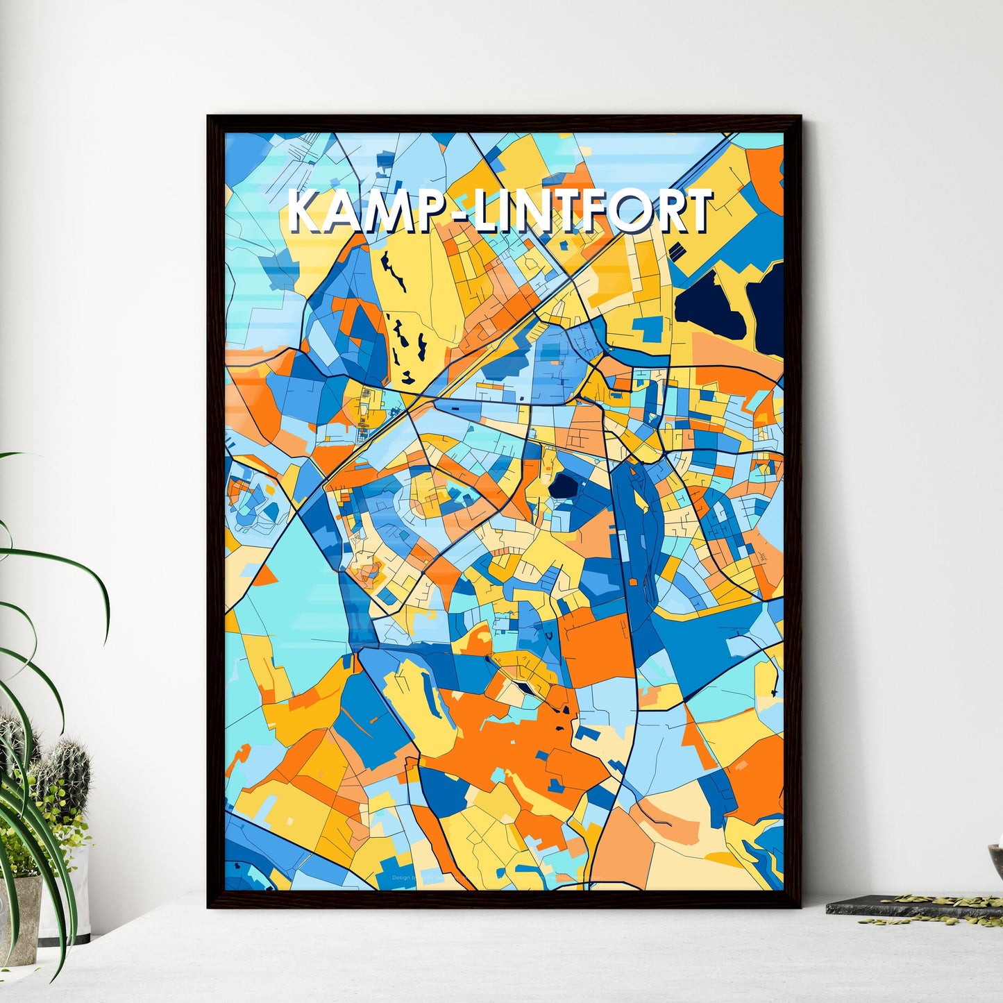 KAMP-LINTFORT GERMANY Vibrant Colorful Art Map Poster Blue Orange