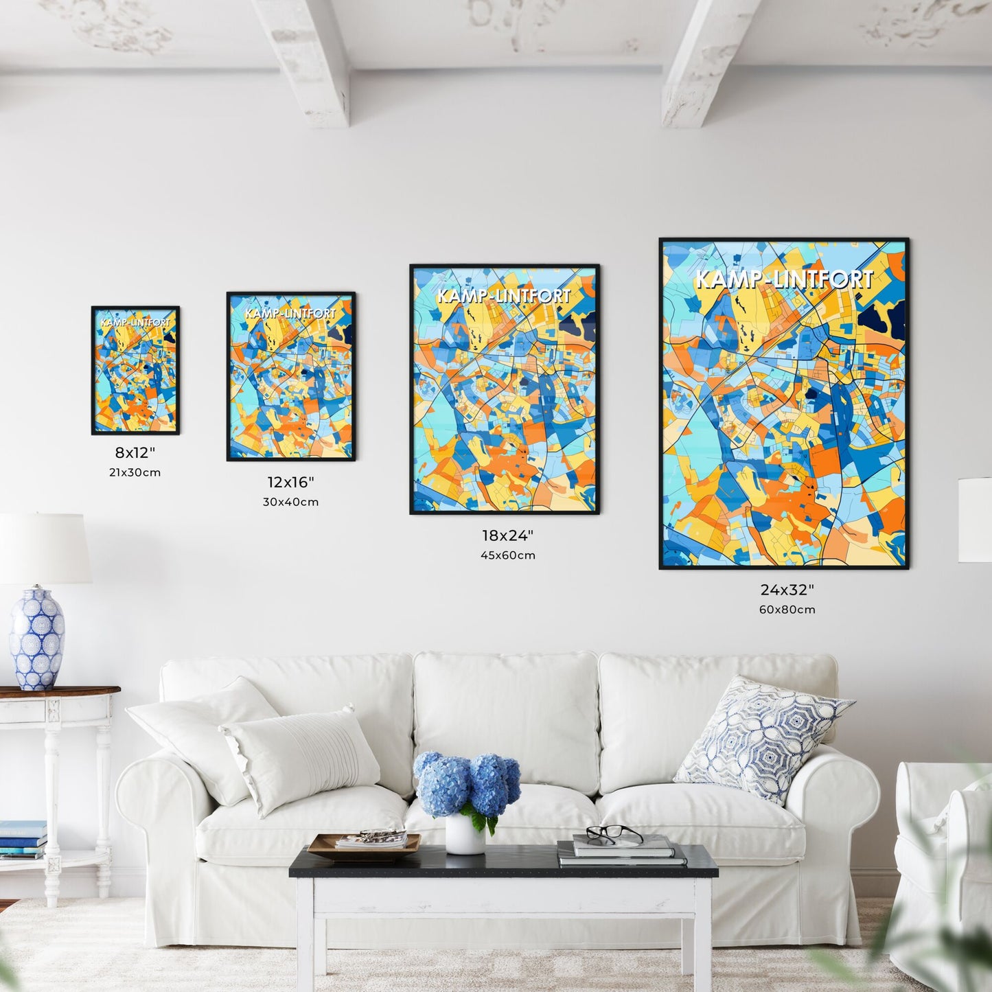 KAMP-LINTFORT GERMANY Vibrant Colorful Art Map Poster Blue Orange