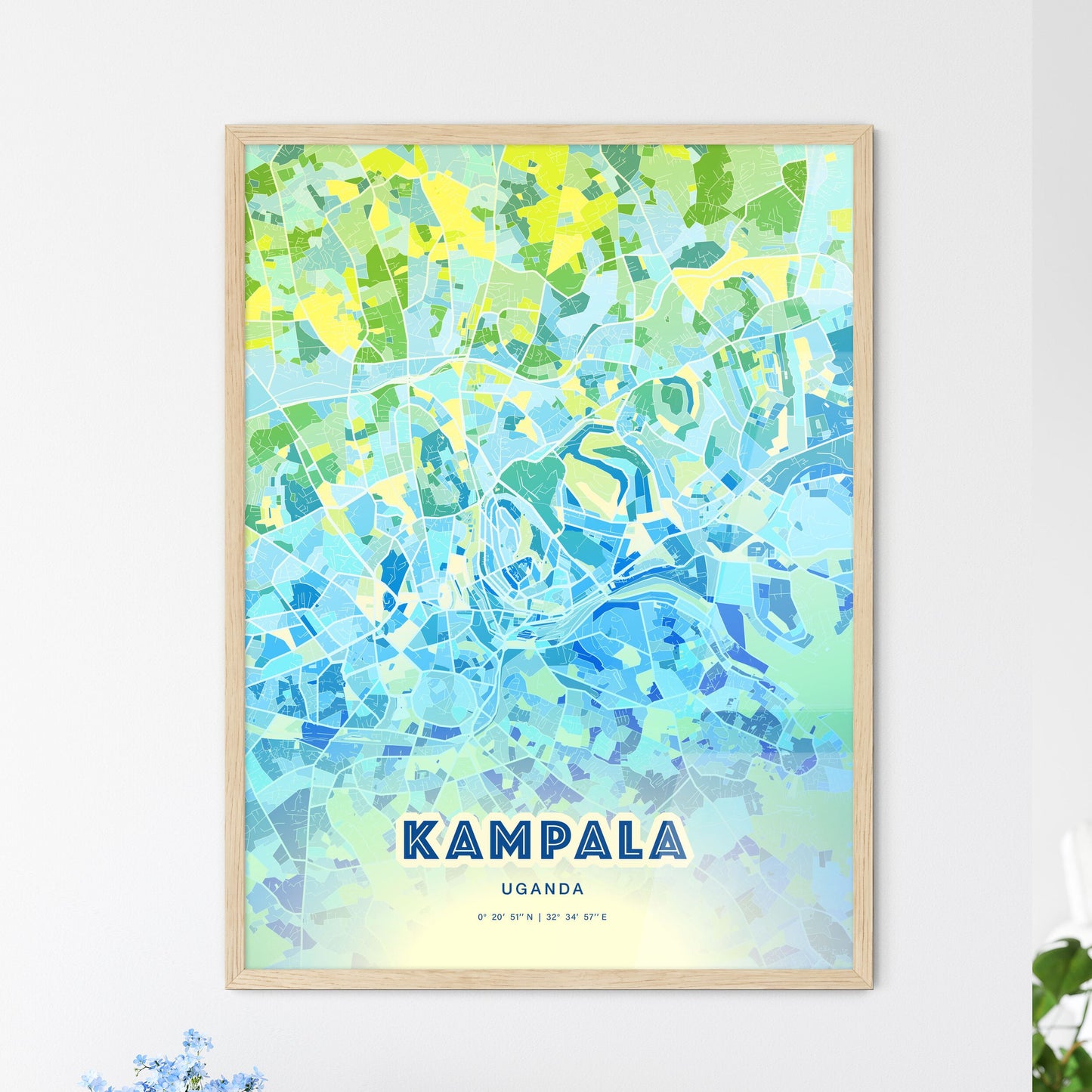 Colorful Kampala Uganda Fine Art Map Cool Blue