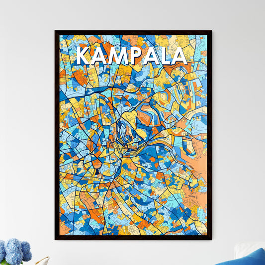 KAMPALA UGANDA Vibrant Colorful Art Map Poster Blue Orange