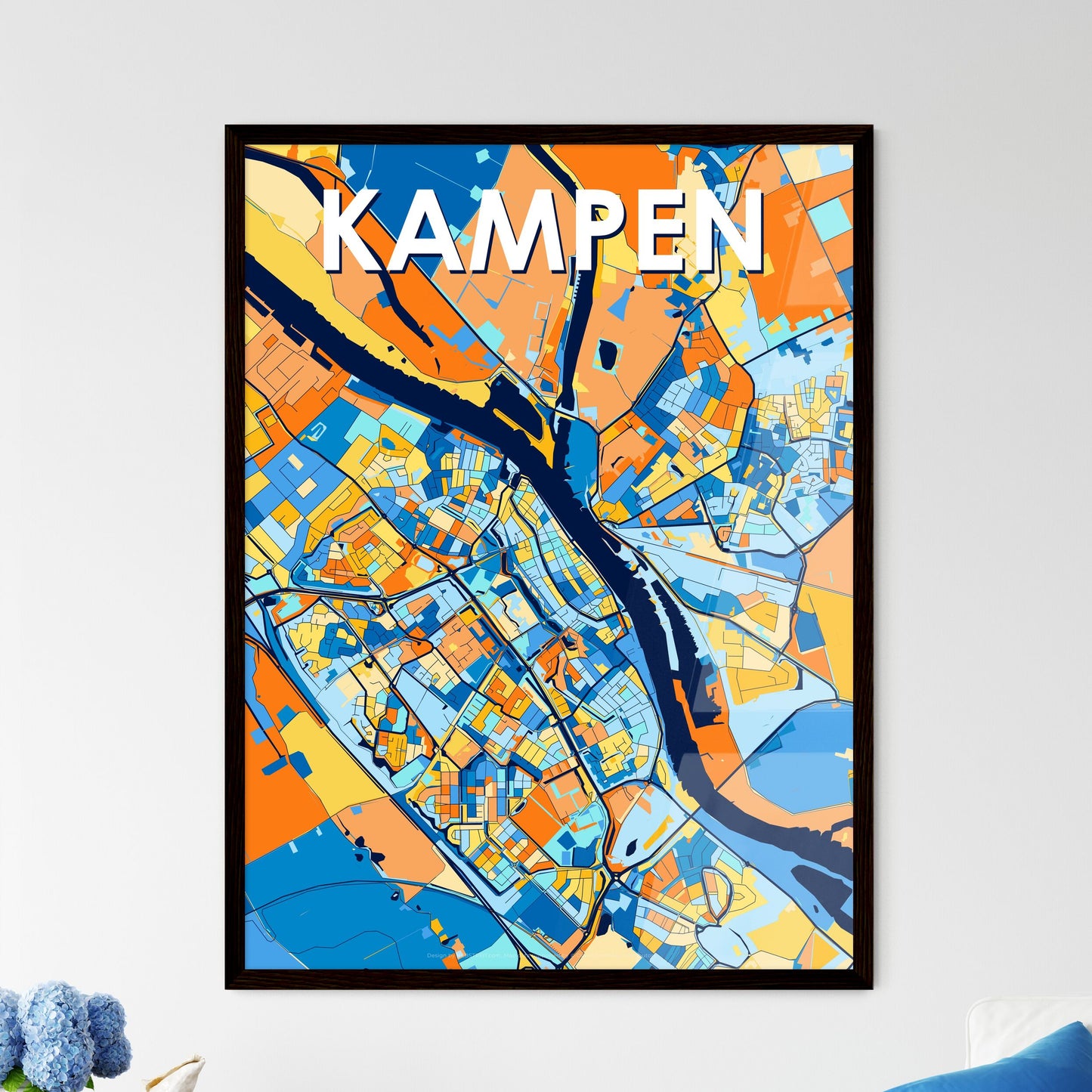 KAMPEN NETHERLANDS Vibrant Colorful Art Map Poster Blue Orange