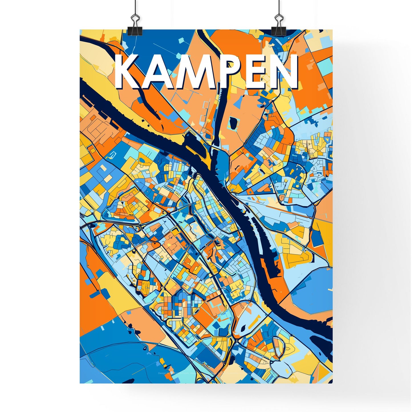 KAMPEN NETHERLANDS Vibrant Colorful Art Map Poster Blue Orange