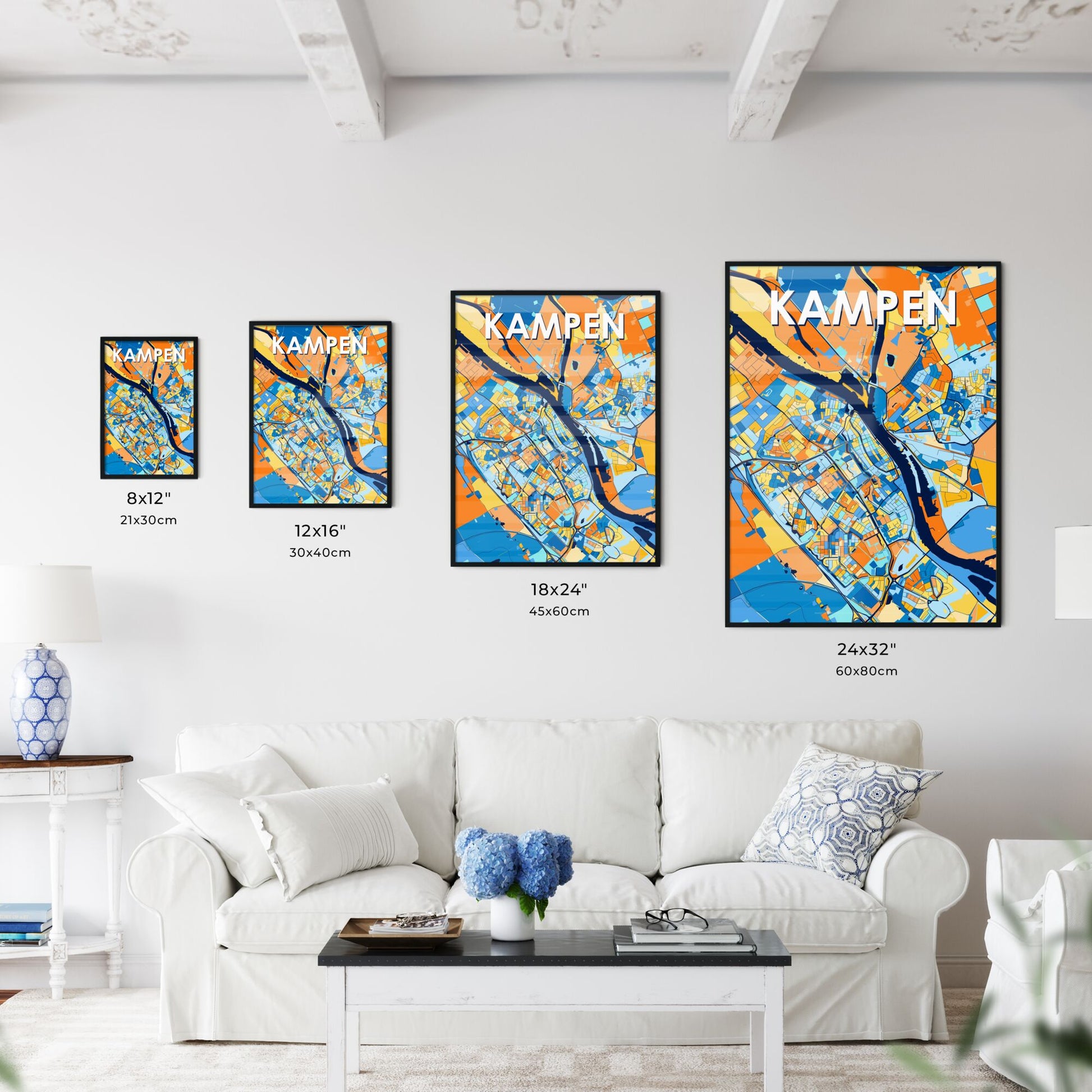 KAMPEN NETHERLANDS Vibrant Colorful Art Map Poster Blue Orange