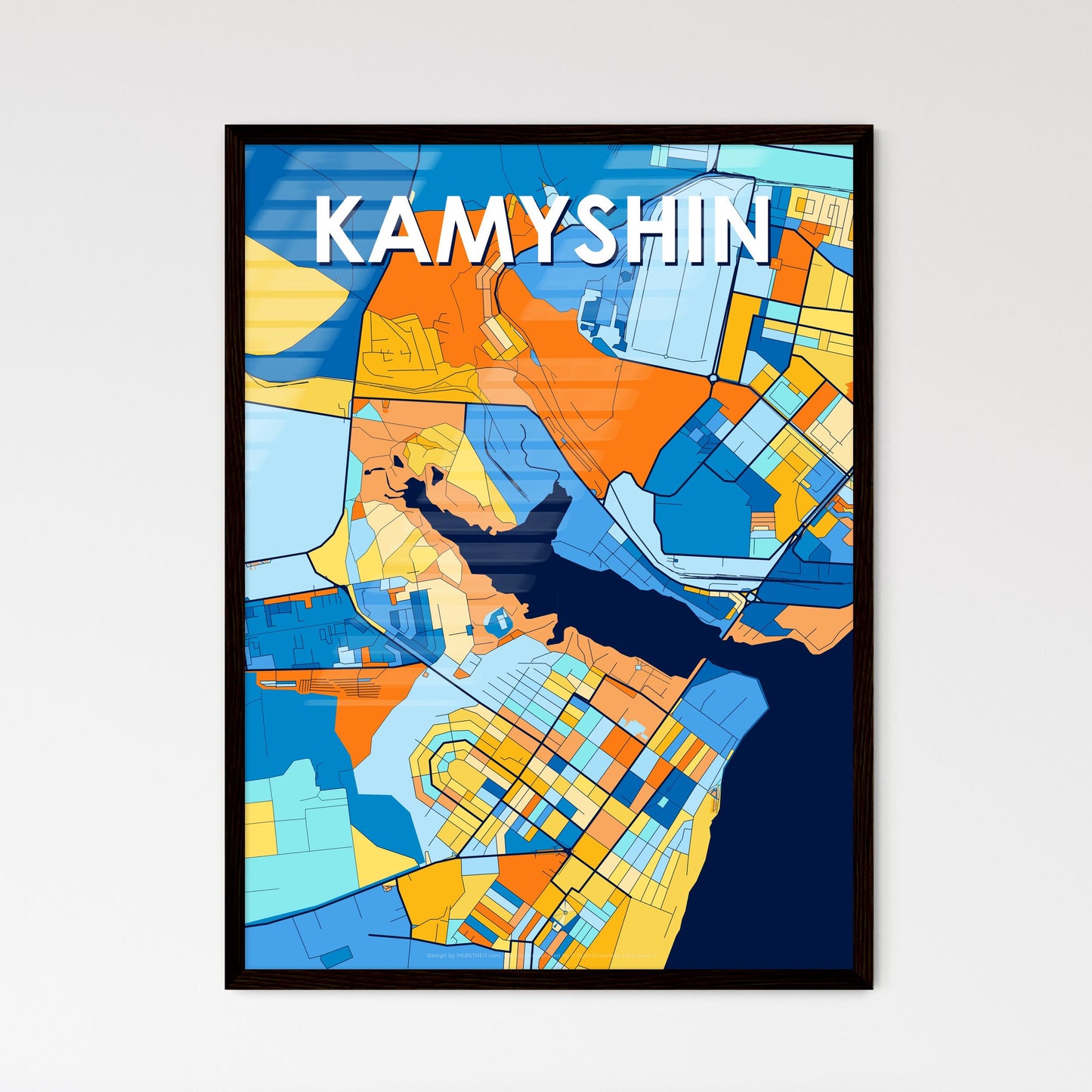 KAMYSHIN RUSSIA Vibrant Colorful Art Map Poster Blue Orange