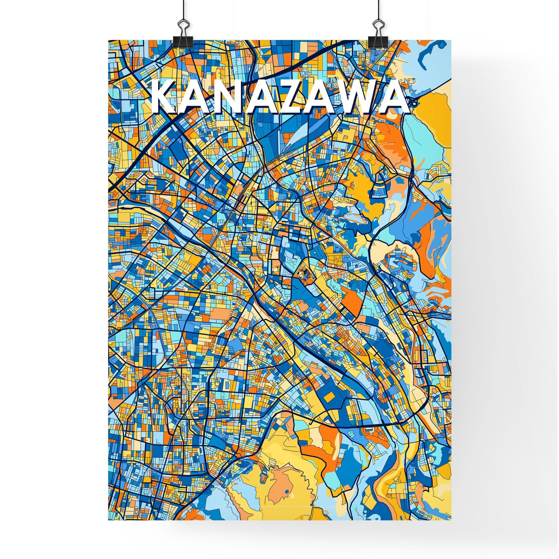 KANAZAWA JAPAN Vibrant Colorful Art Map Poster Blue Orange