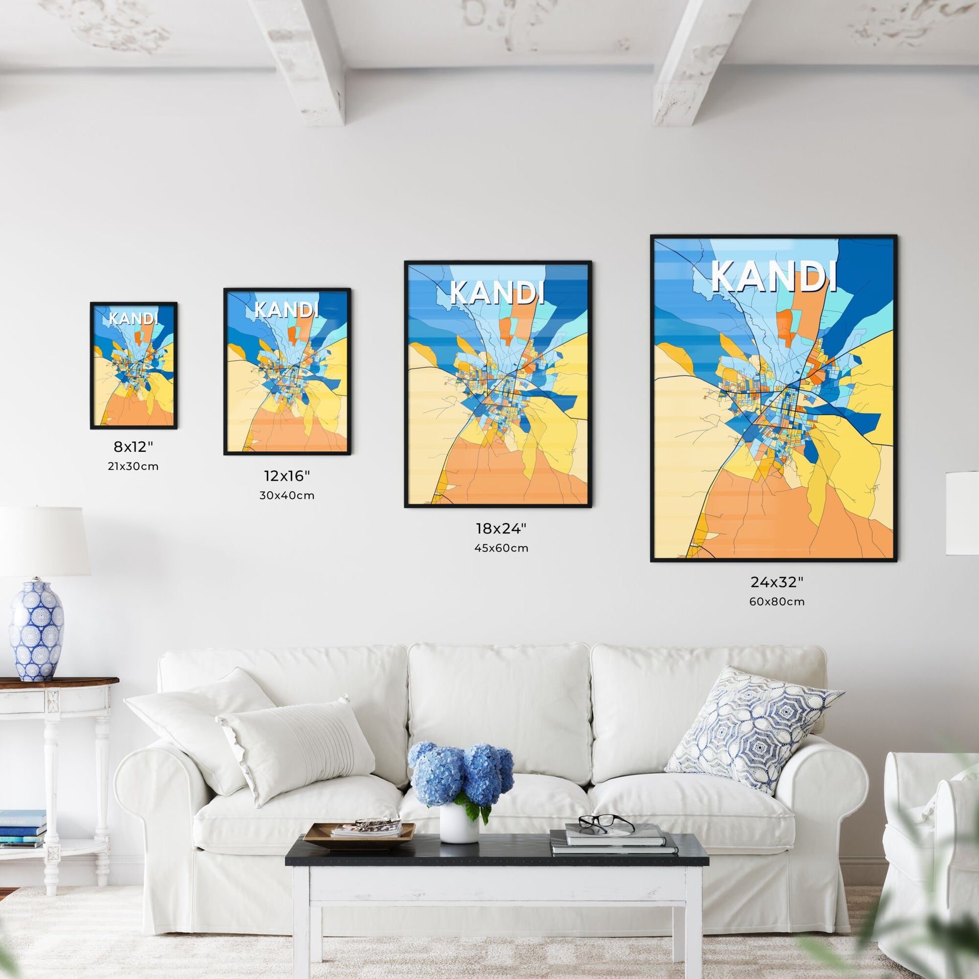 KANDI BENIN Vibrant Colorful Art Map Poster Blue Orange