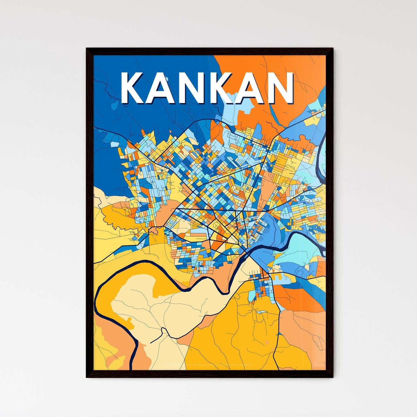 KANKAN GUINEA Vibrant Colorful Art Map Poster Blue Orange