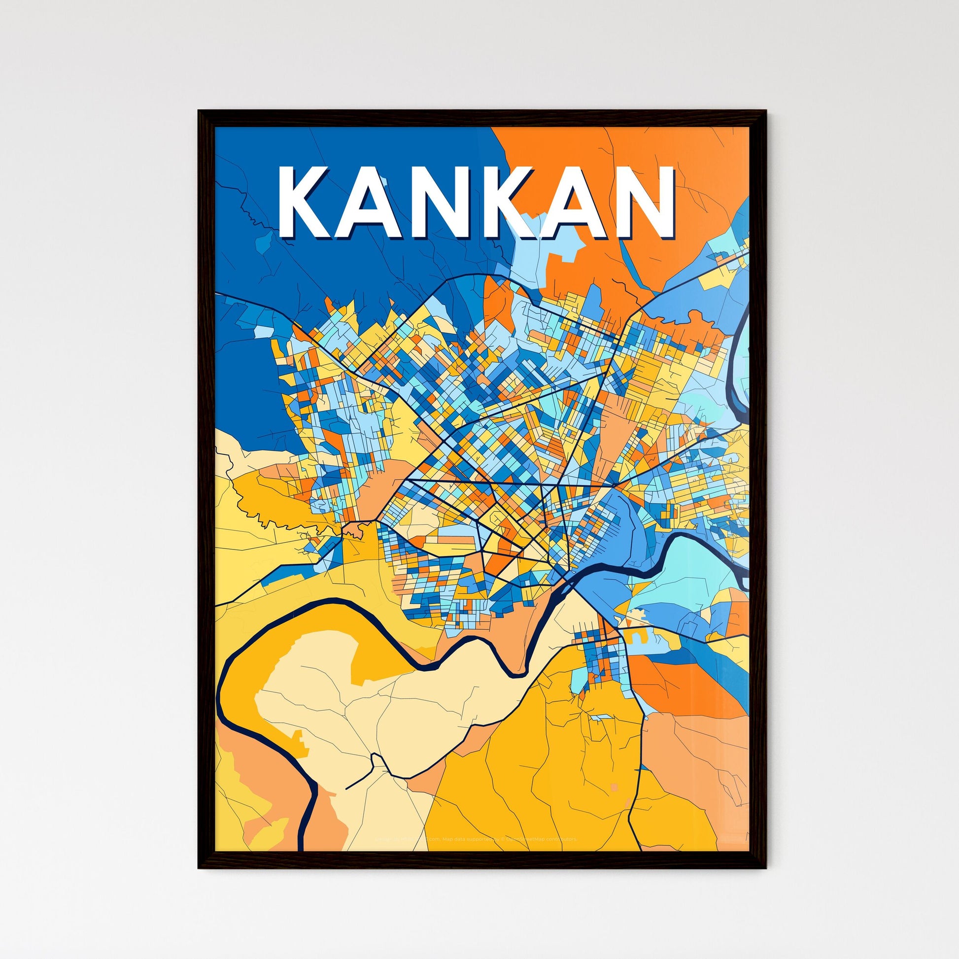 KANKAN GUINEA Vibrant Colorful Art Map Poster Blue Orange