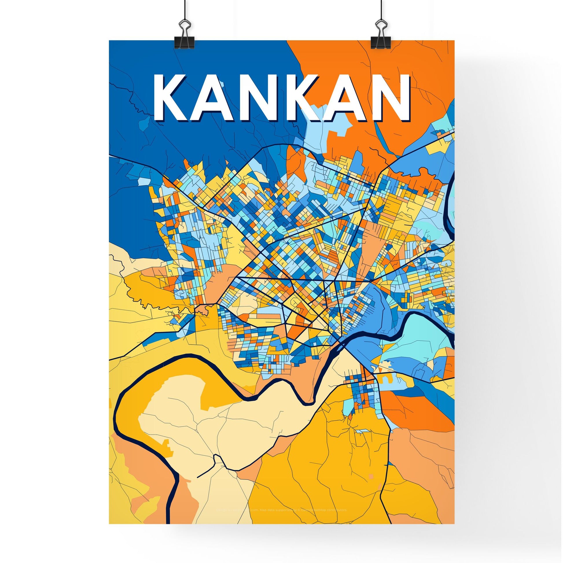 KANKAN GUINEA Vibrant Colorful Art Map Poster Blue Orange