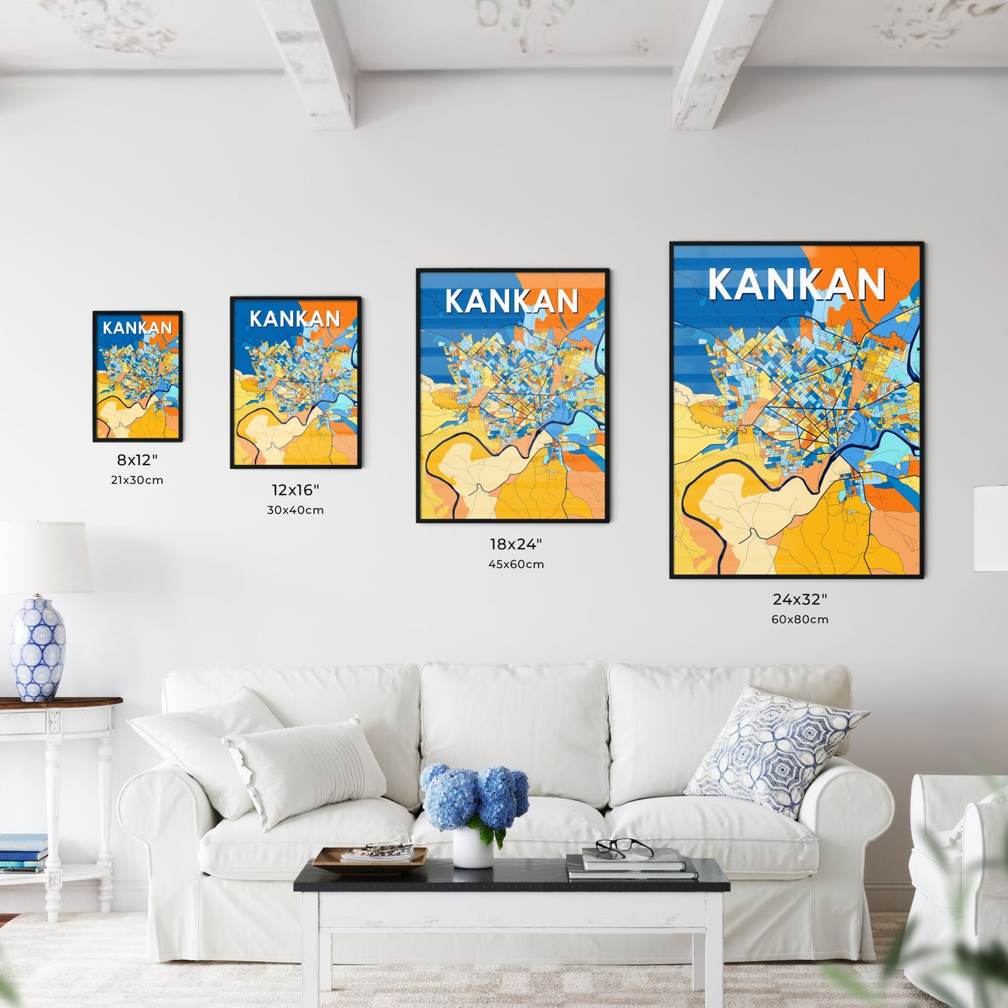 KANKAN GUINEA Vibrant Colorful Art Map Poster Blue Orange