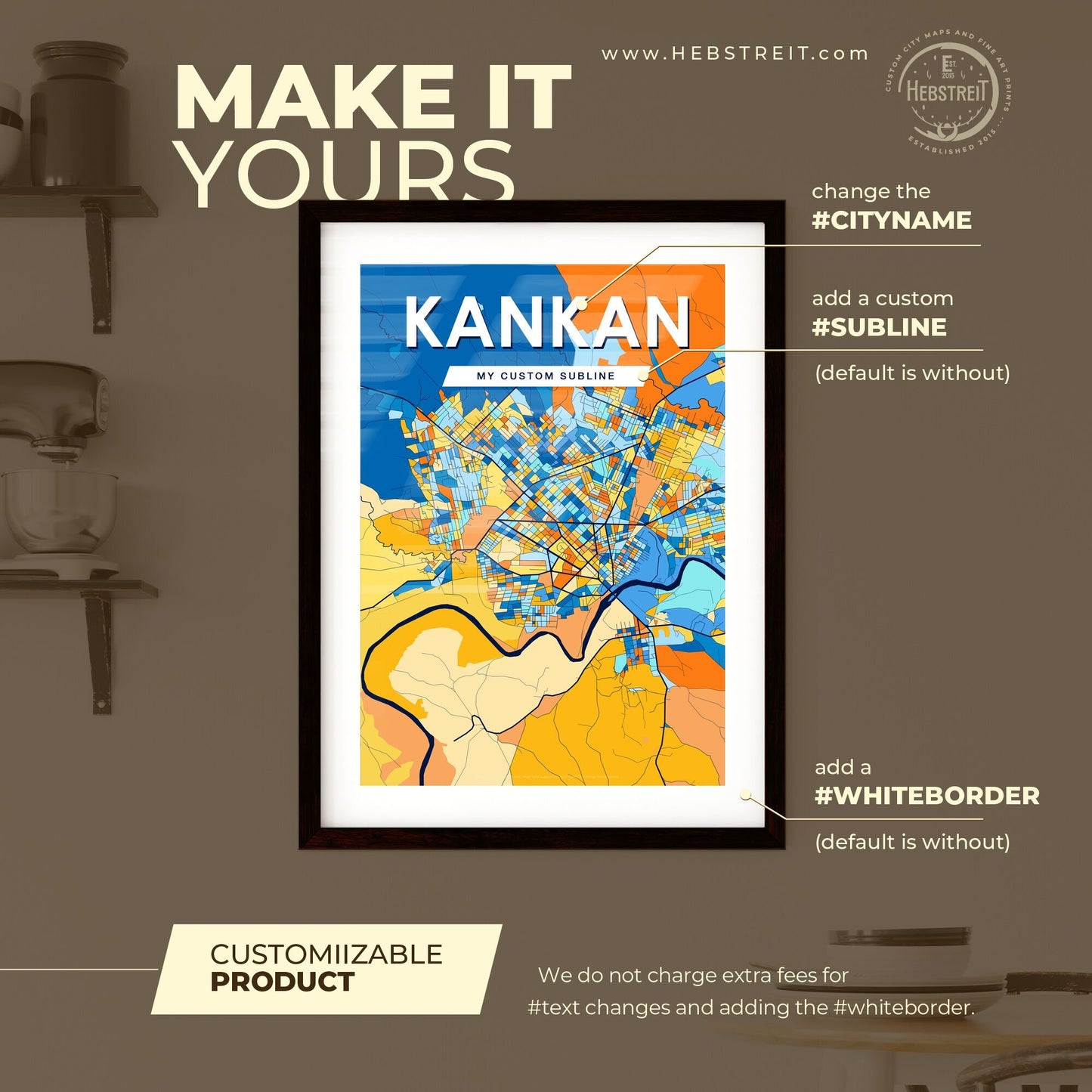 KANKAN GUINEA Vibrant Colorful Art Map Poster Blue Orange