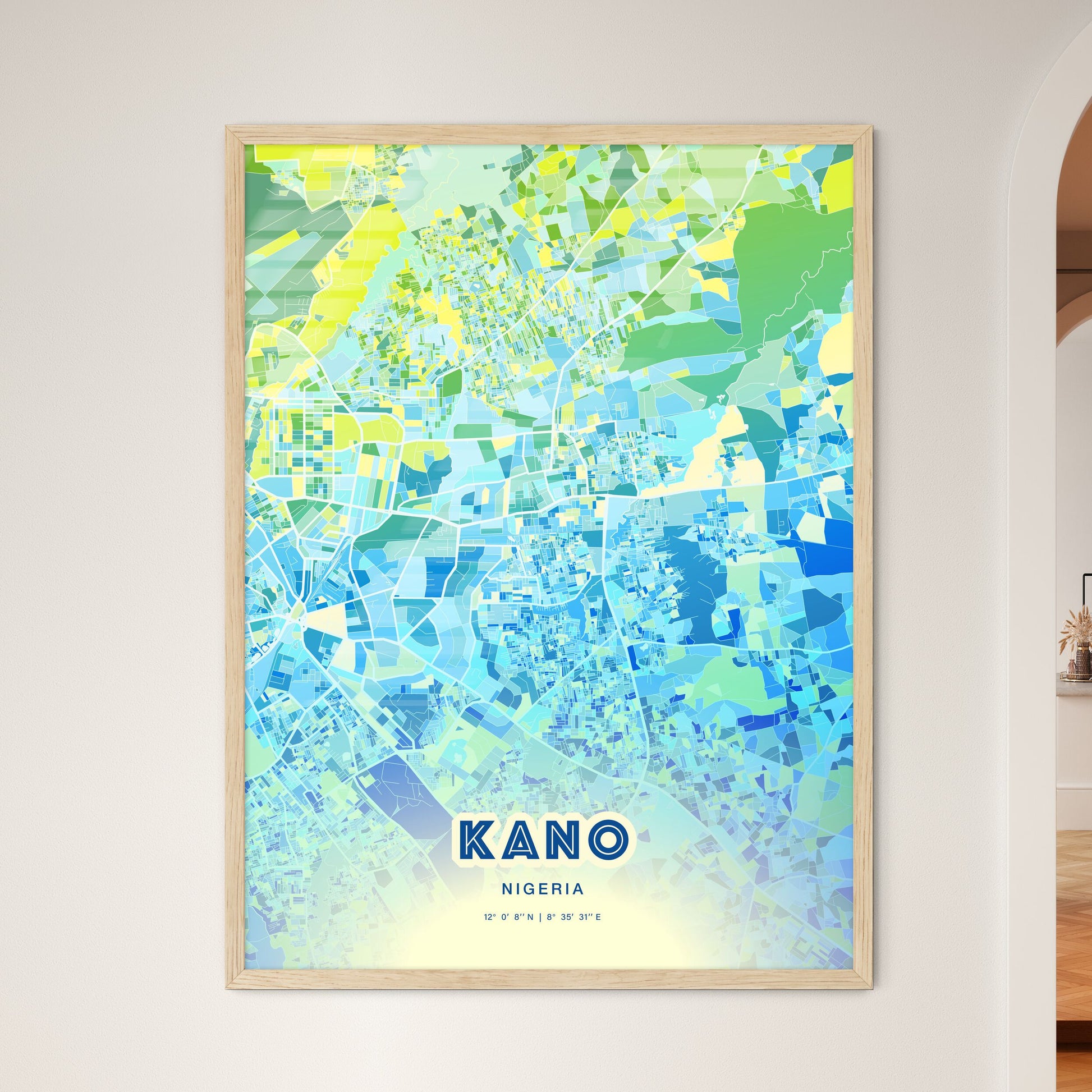 Colorful Kano Nigeria Fine Art Map Cool Blue
