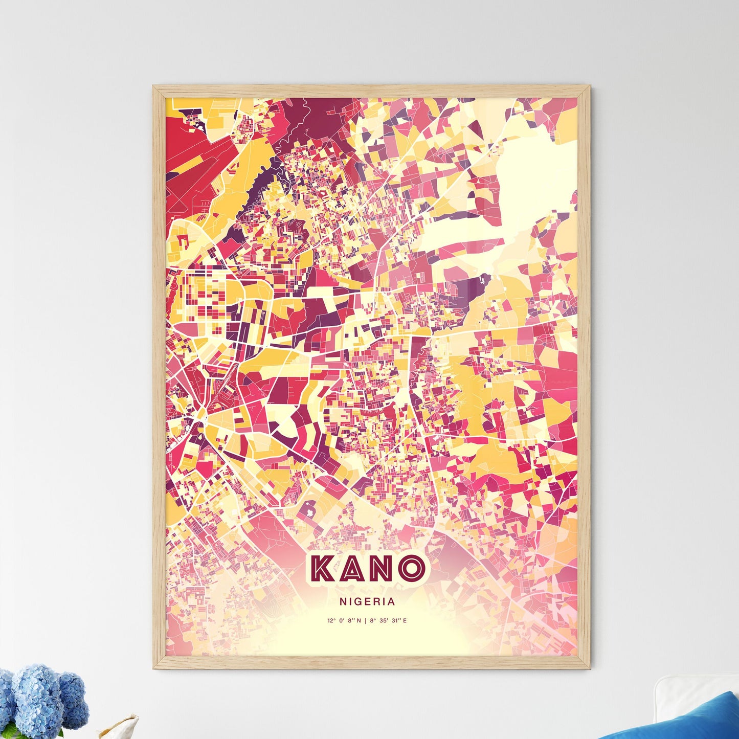 Colorful Kano Nigeria Fine Art Map Hot Red