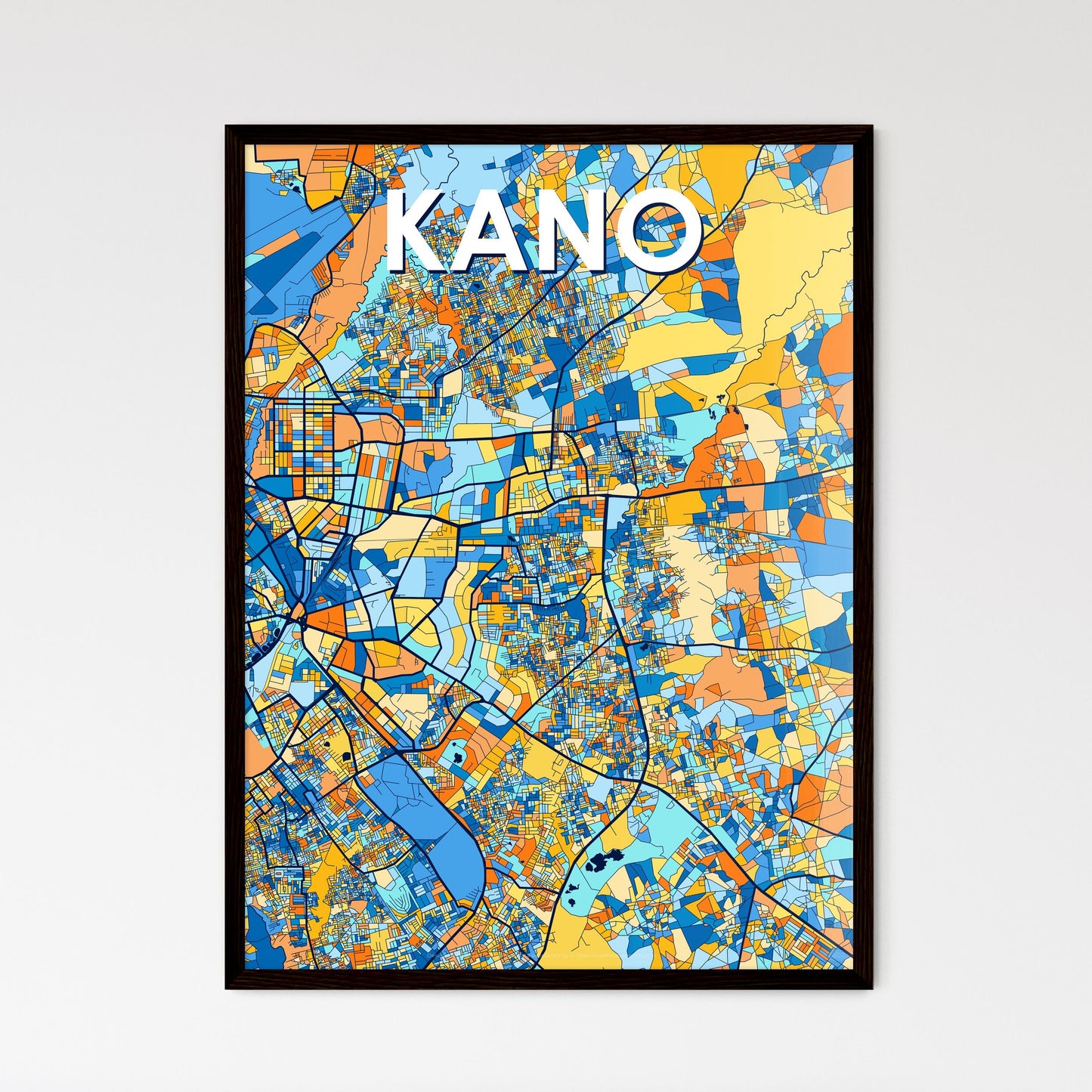 KANO NIGERIA Vibrant Colorful Art Map Poster Blue Orange