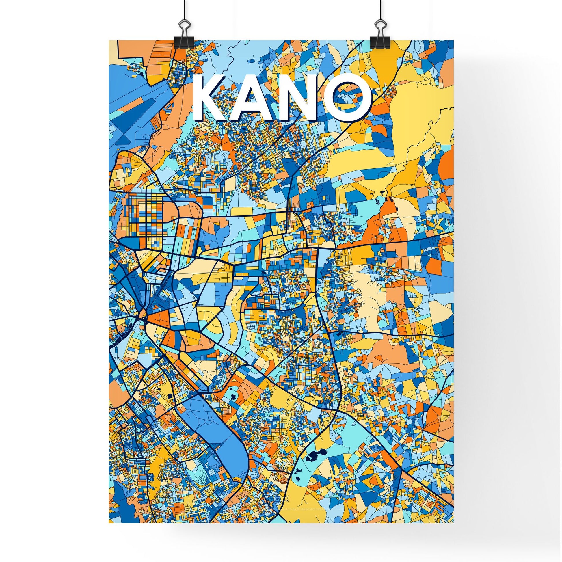 KANO NIGERIA Vibrant Colorful Art Map Poster Blue Orange