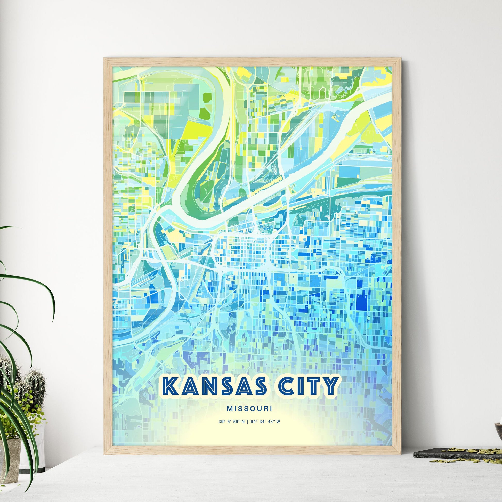 Colorful Kansas City Missouri Fine Art Map Cool Blue