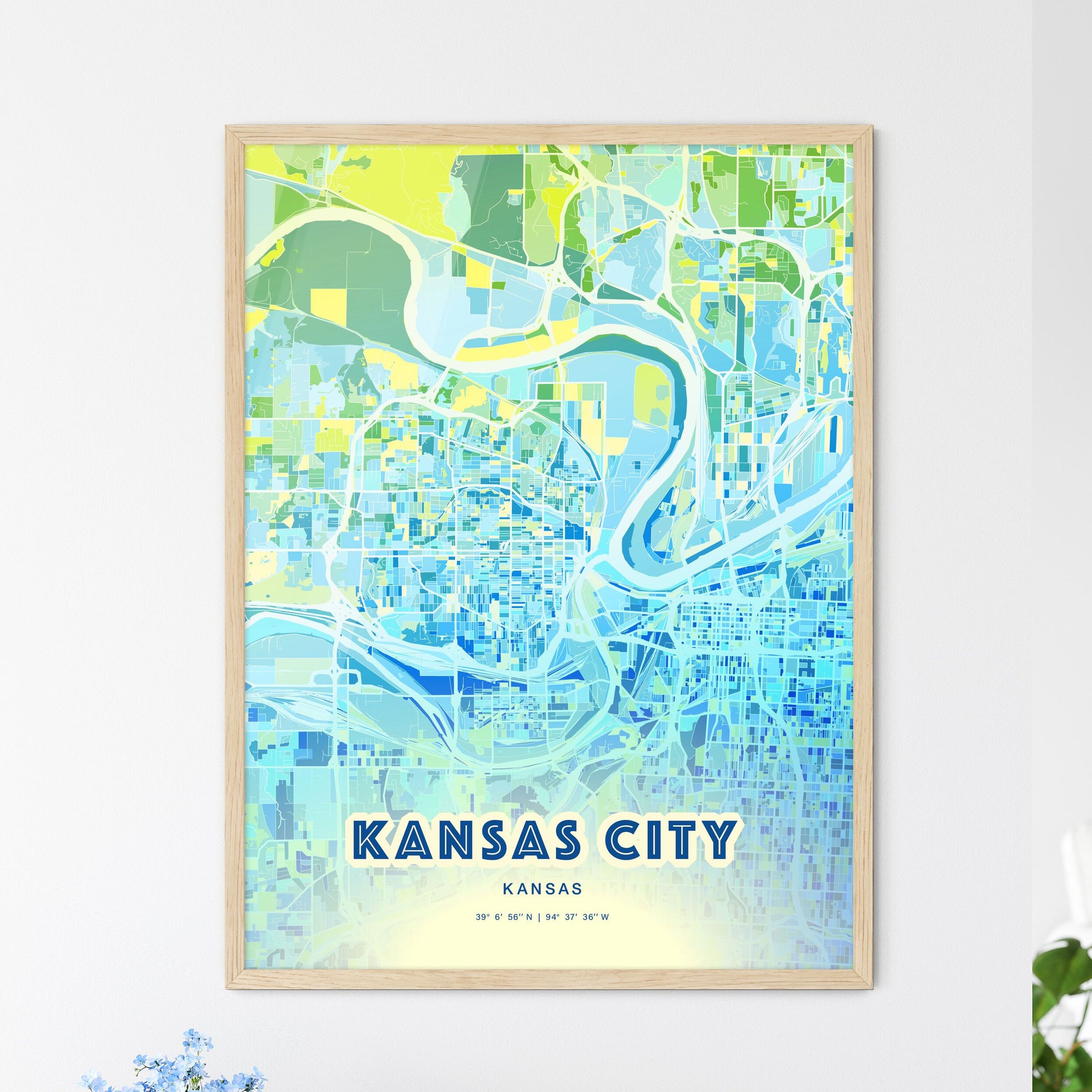 Colorful Kansas City Kansas Fine Art Map Cool Blue