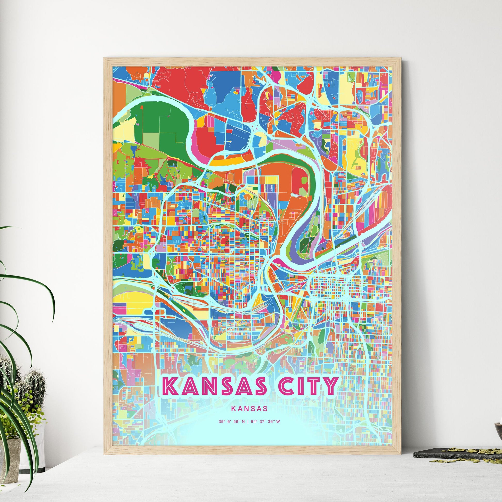 Colorful Kansas City Kansas Fine Art Map Crazy Colors