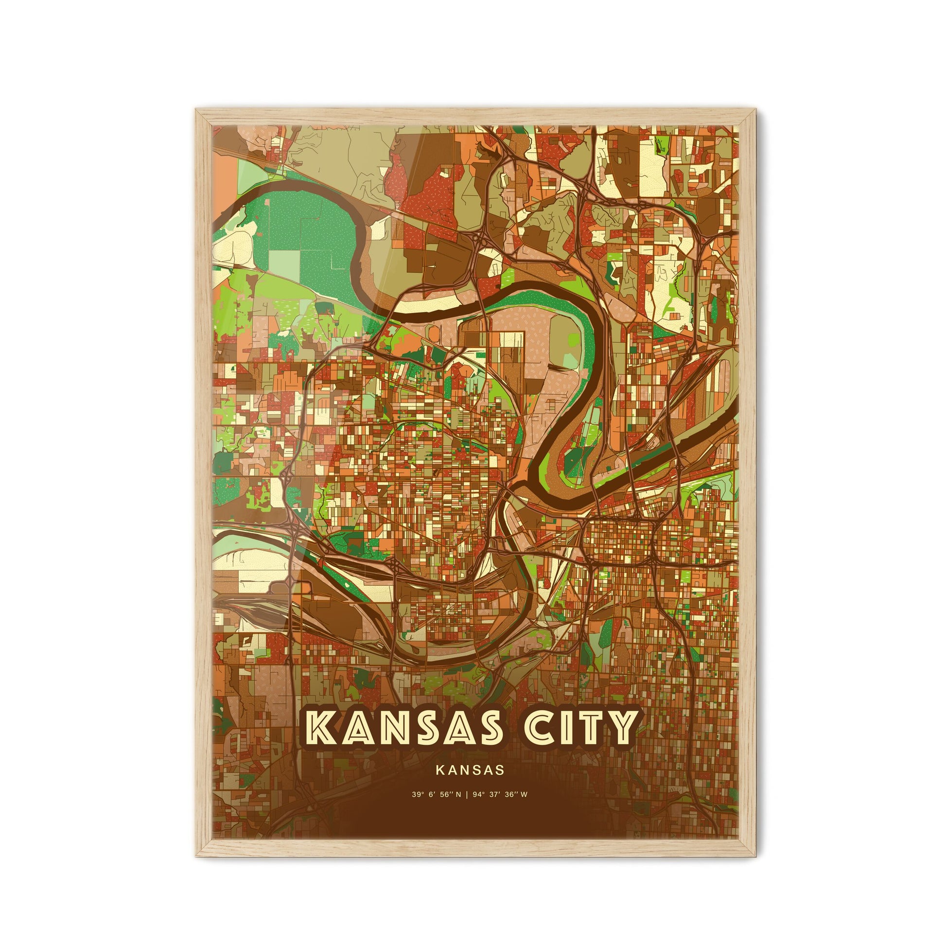 Colorful Kansas City Kansas Fine Art Map Farmhouse