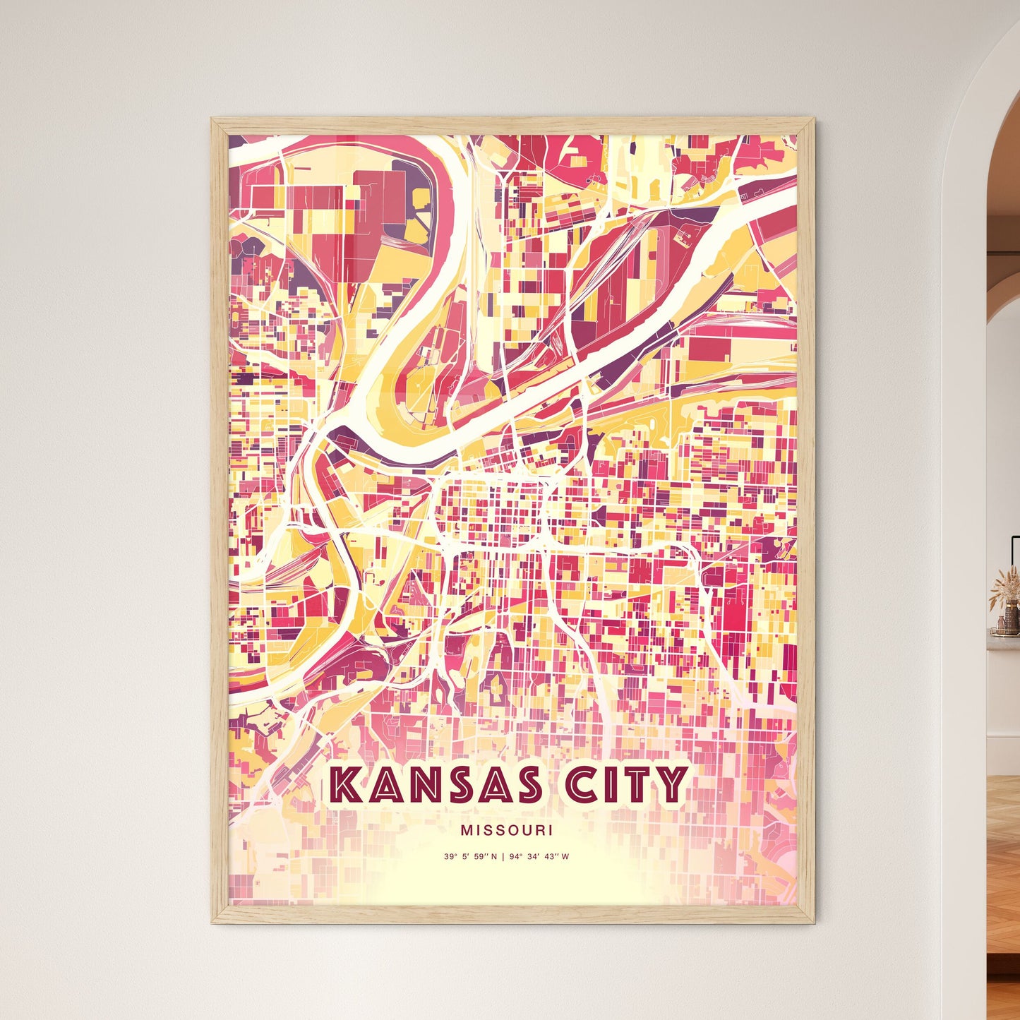 Colorful Kansas City Missouri Fine Art Map Hot Red