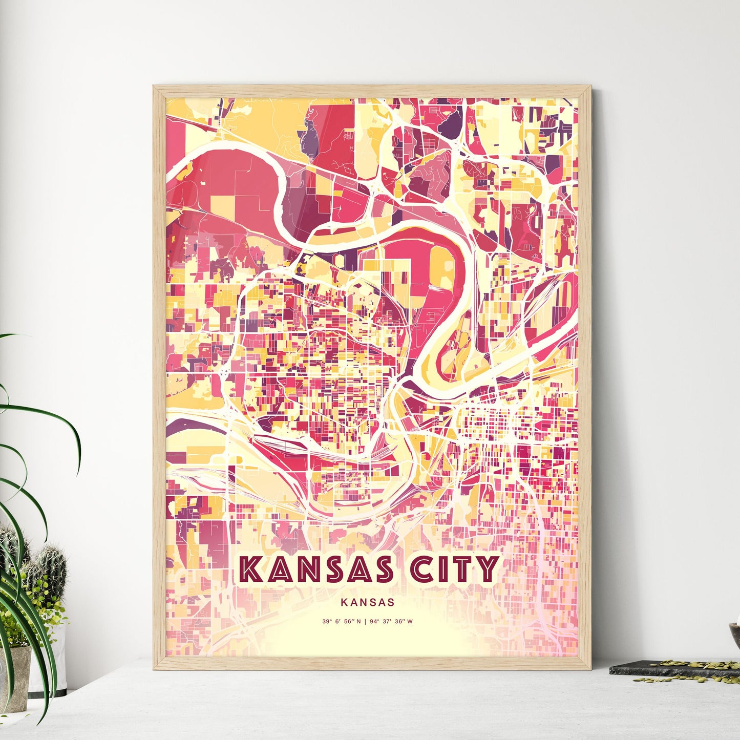 Colorful Kansas City Kansas Fine Art Map Hot Red