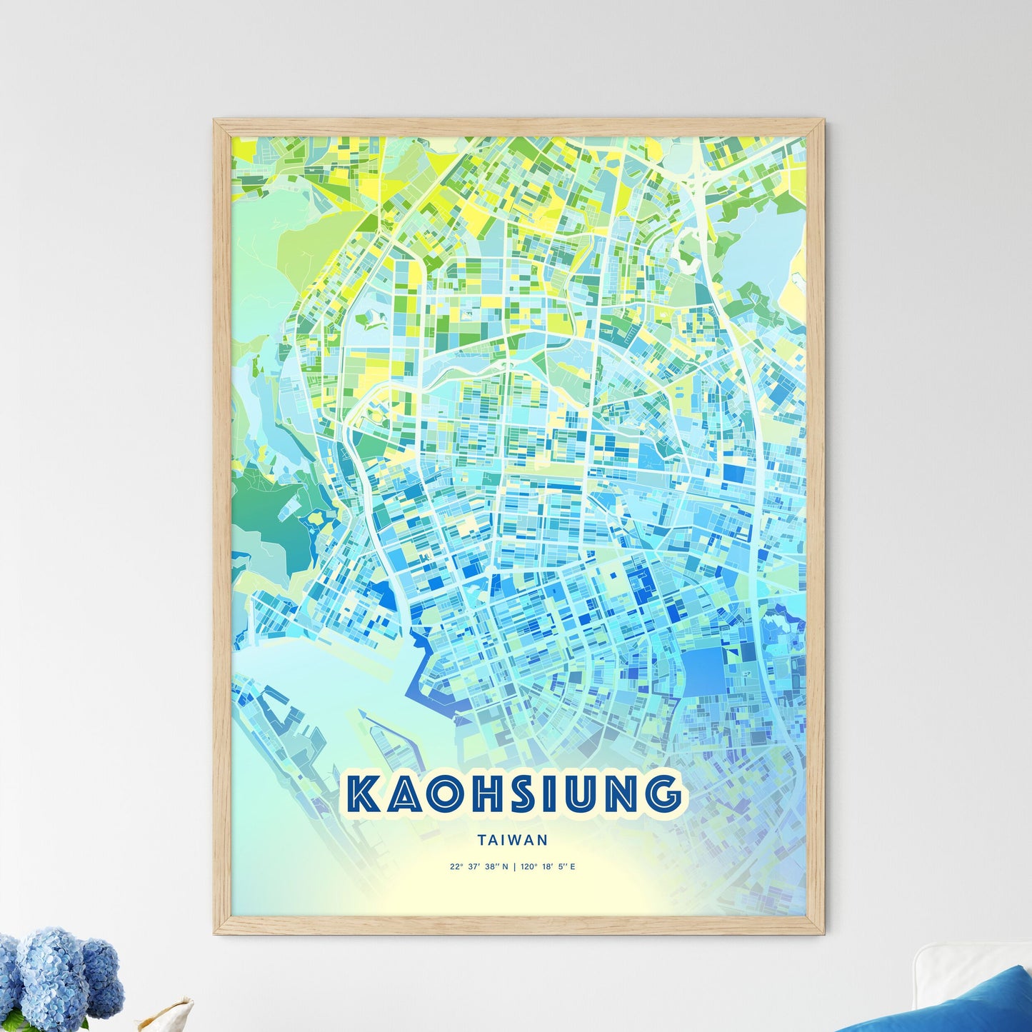 Colorful Kaohsiung Taiwan Fine Art Map Cool Blue
