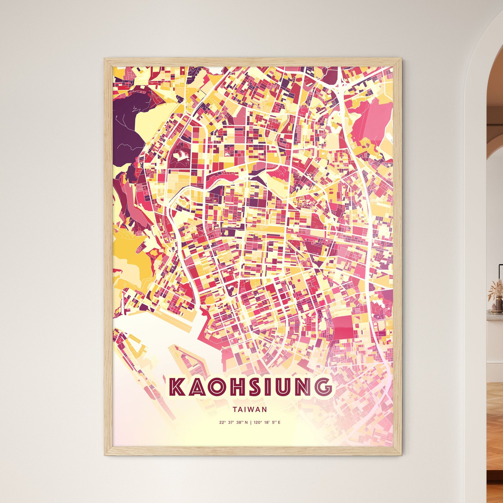 Colorful Kaohsiung Taiwan Fine Art Map Hot Red